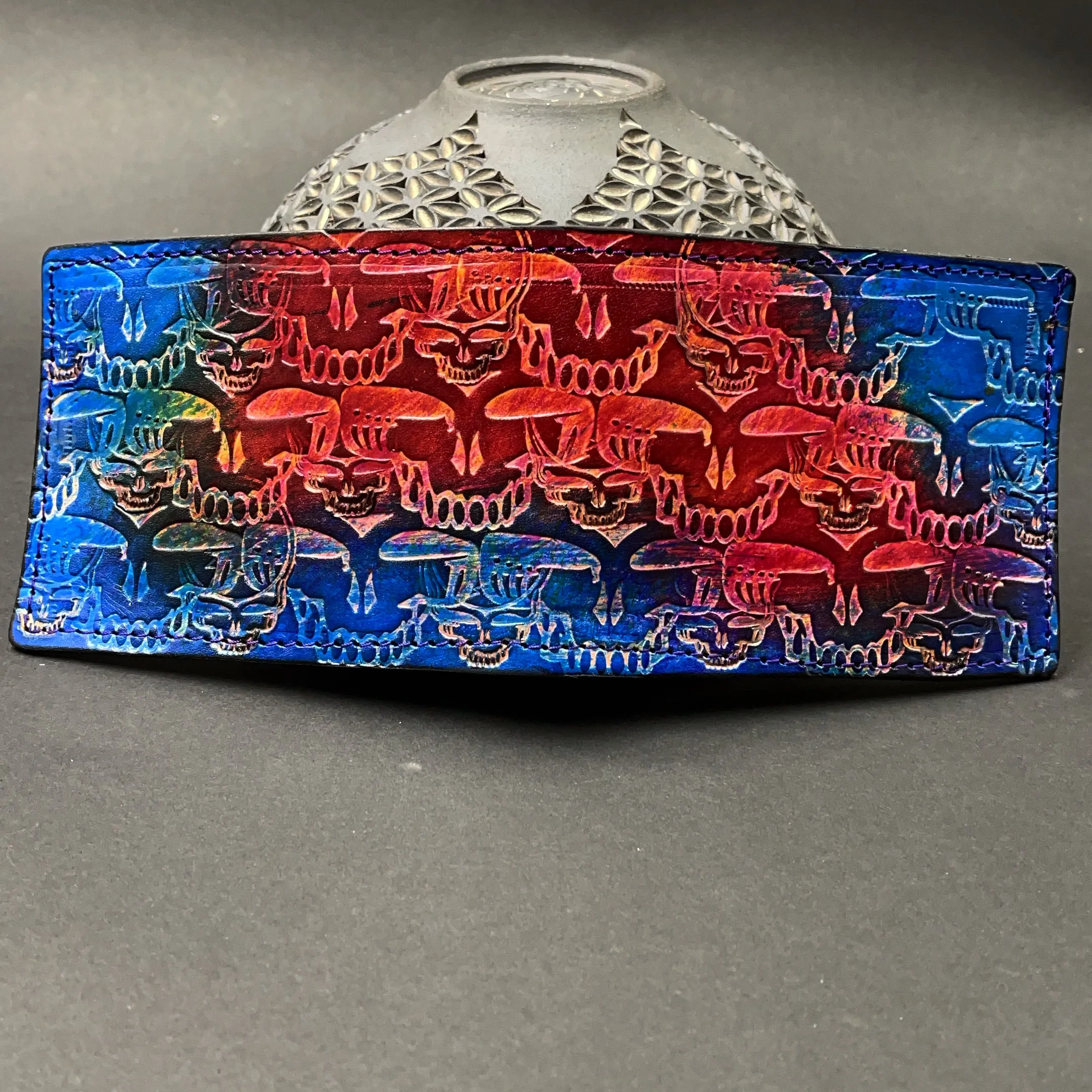 Stamped Leather Bifold Wallet - Grateful Repeating Stealie
