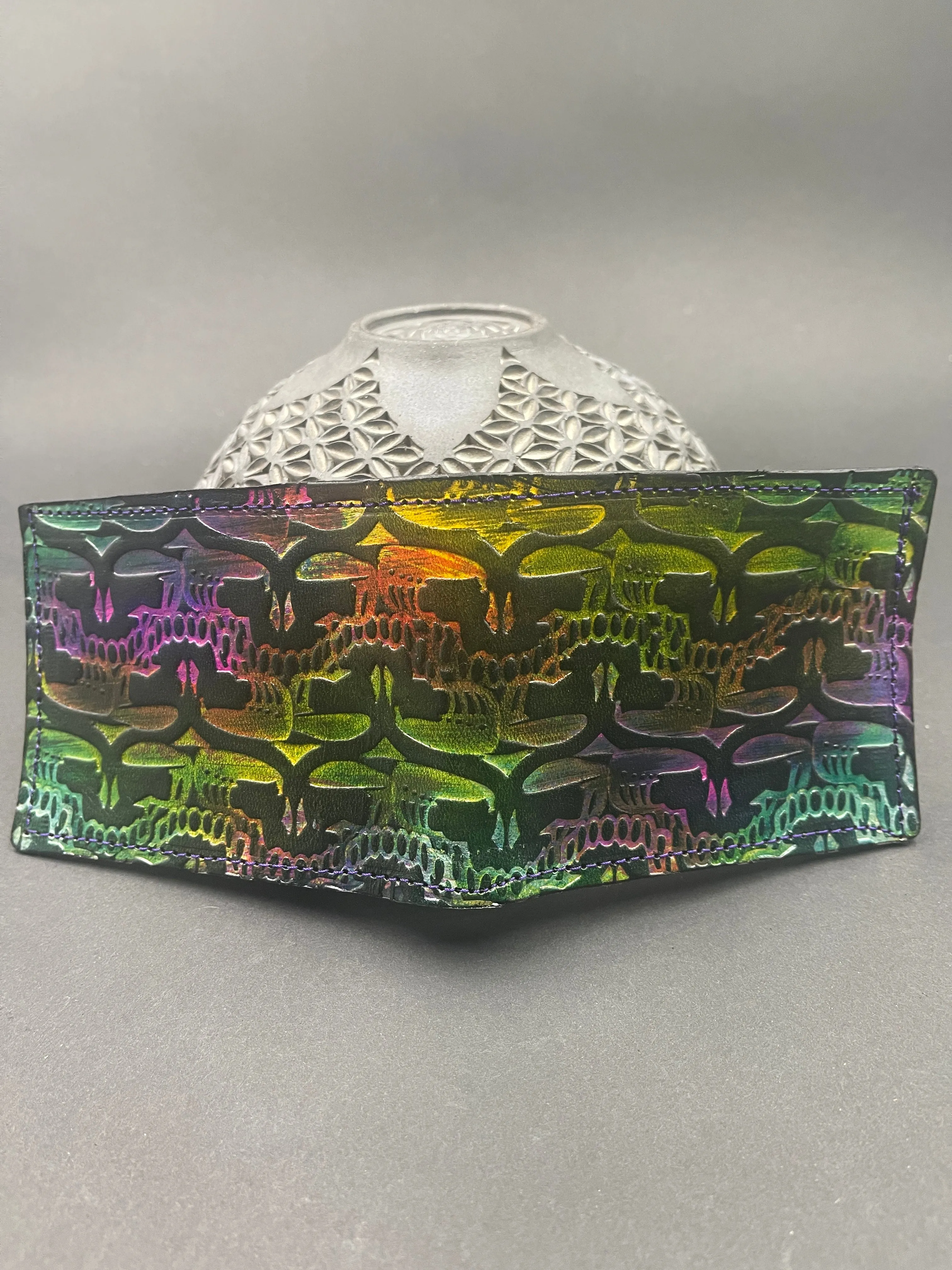 Stamped Leather Bifold Wallet - Grateful Repeating Stealie