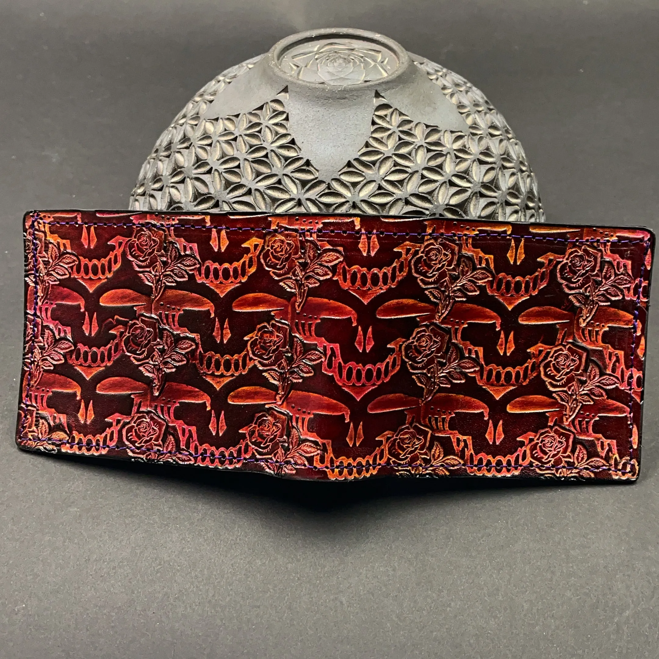Stamped Leather Bifold Wallet - Grateful Repeating Stealie