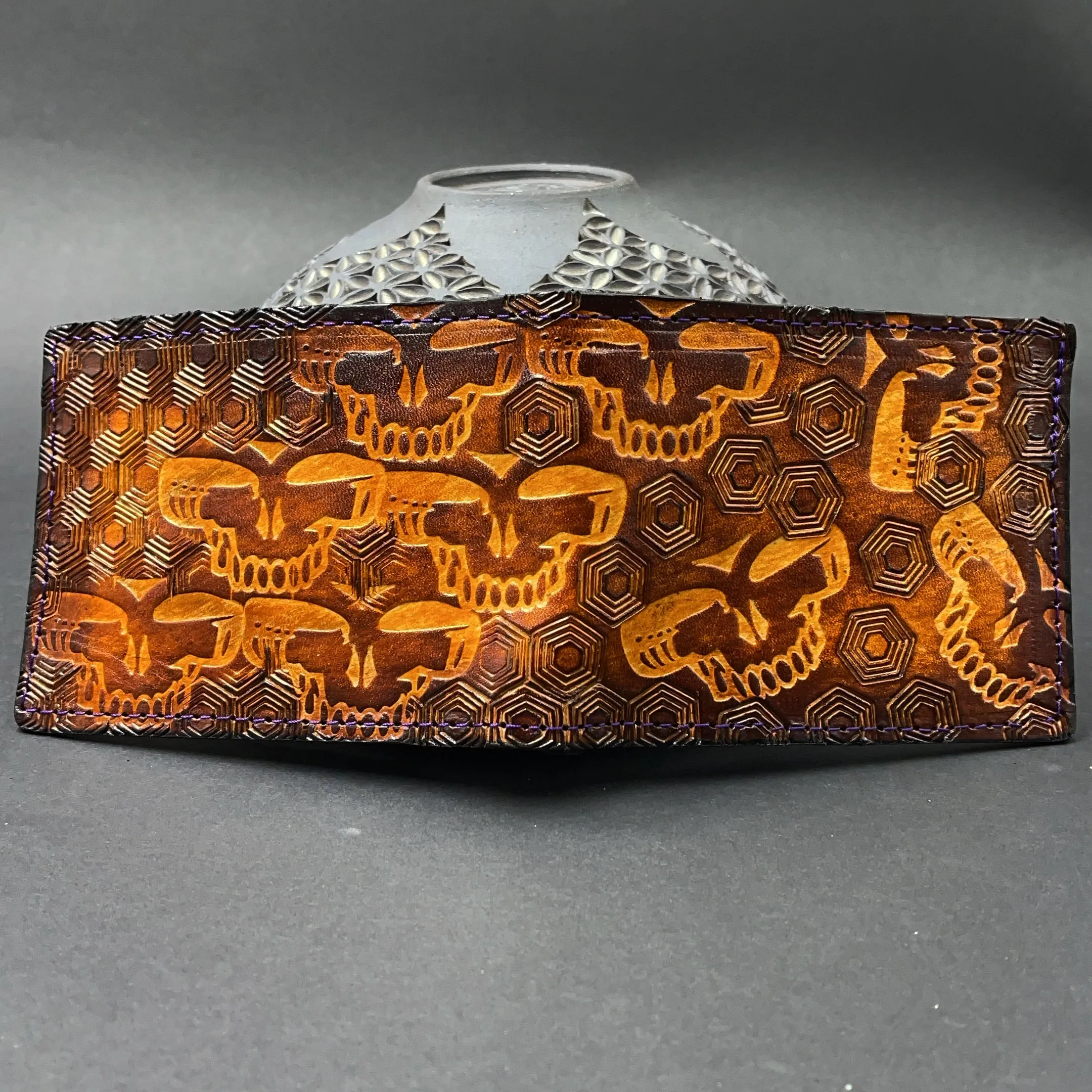 Stamped Leather Bifold Wallet - Grateful Repeating Stealie