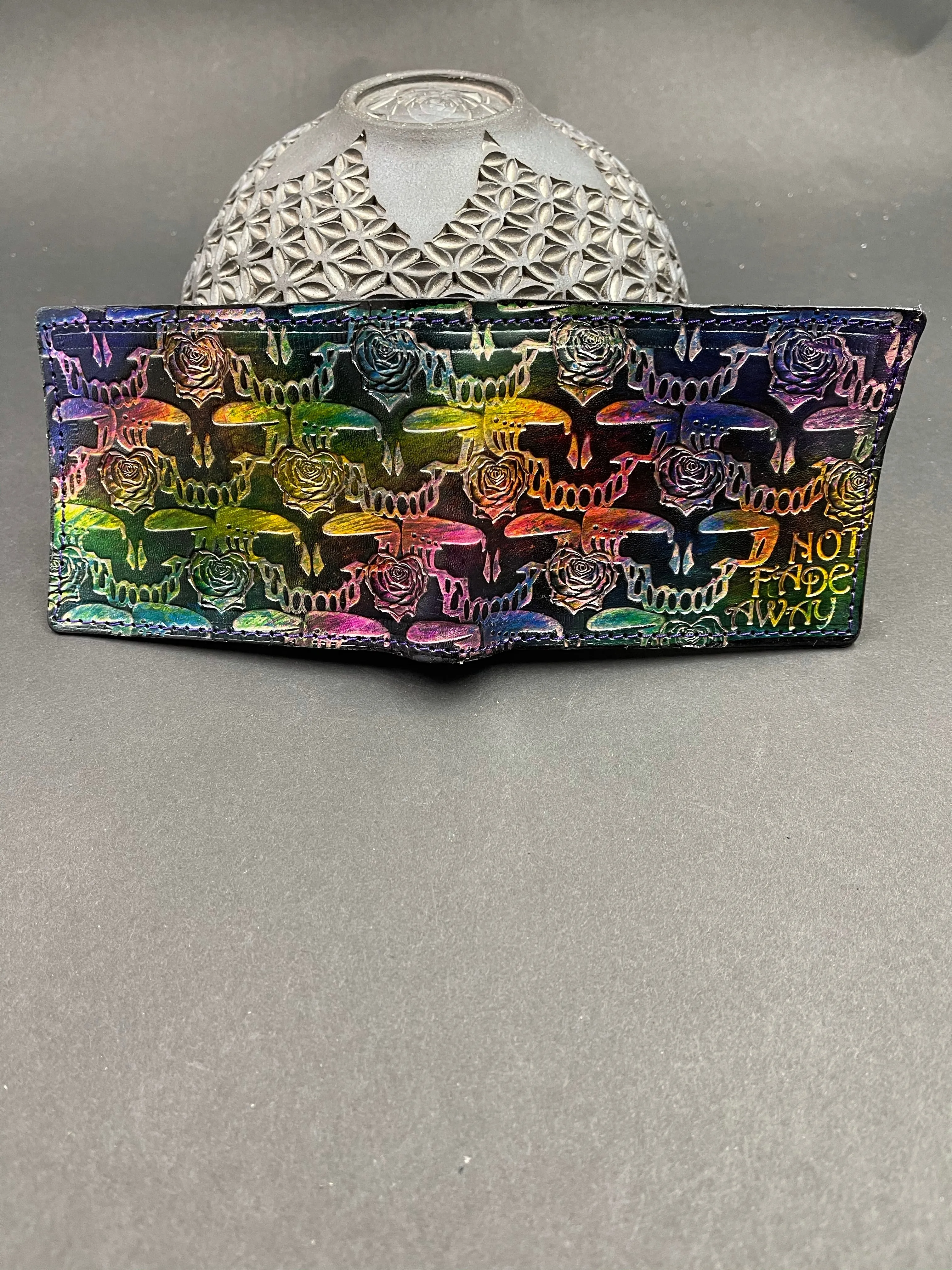 Stamped Leather Bifold Wallet - Grateful Repeating Stealie
