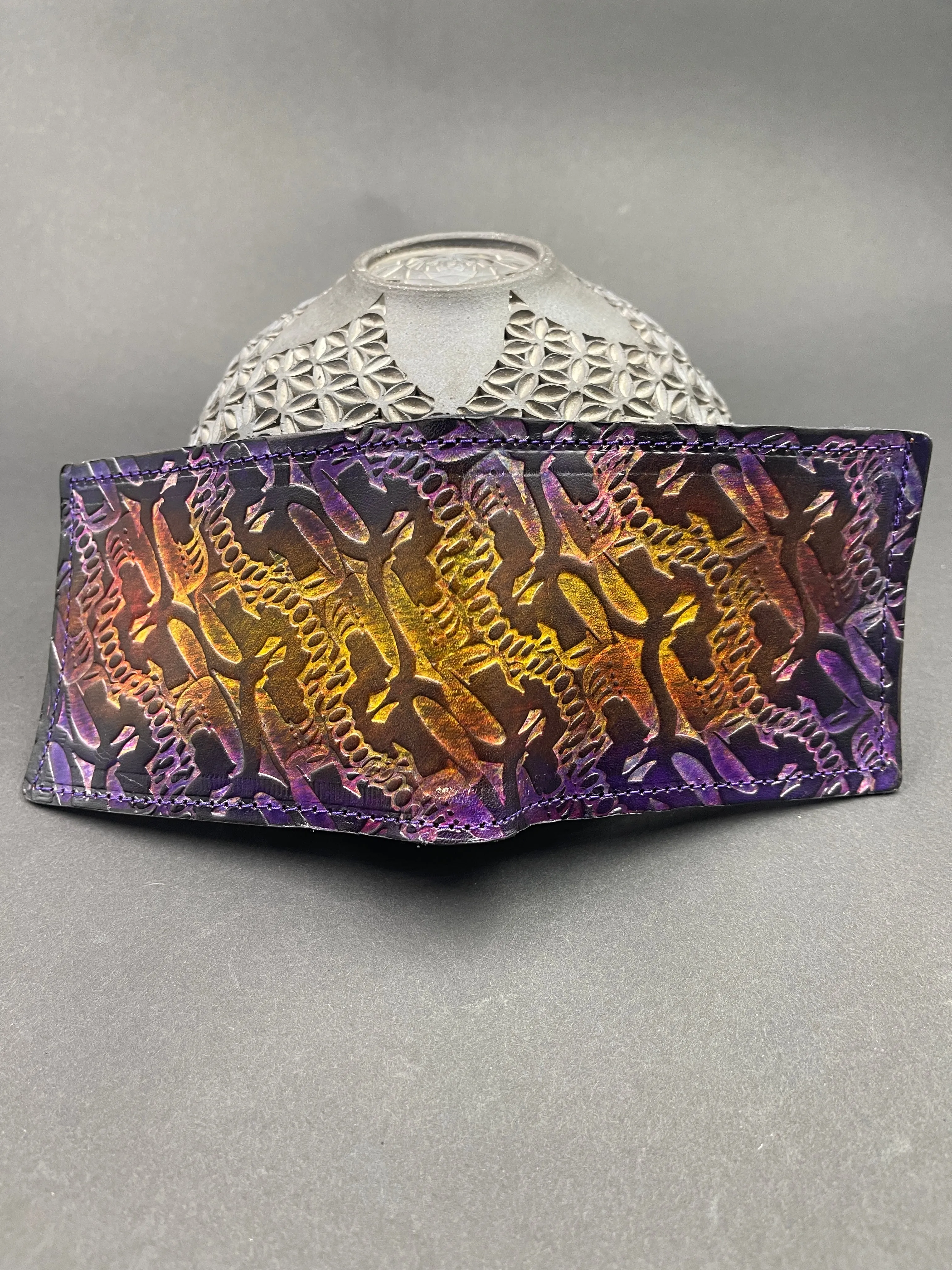 Stamped Leather Bifold Wallet - Grateful Repeating Stealie