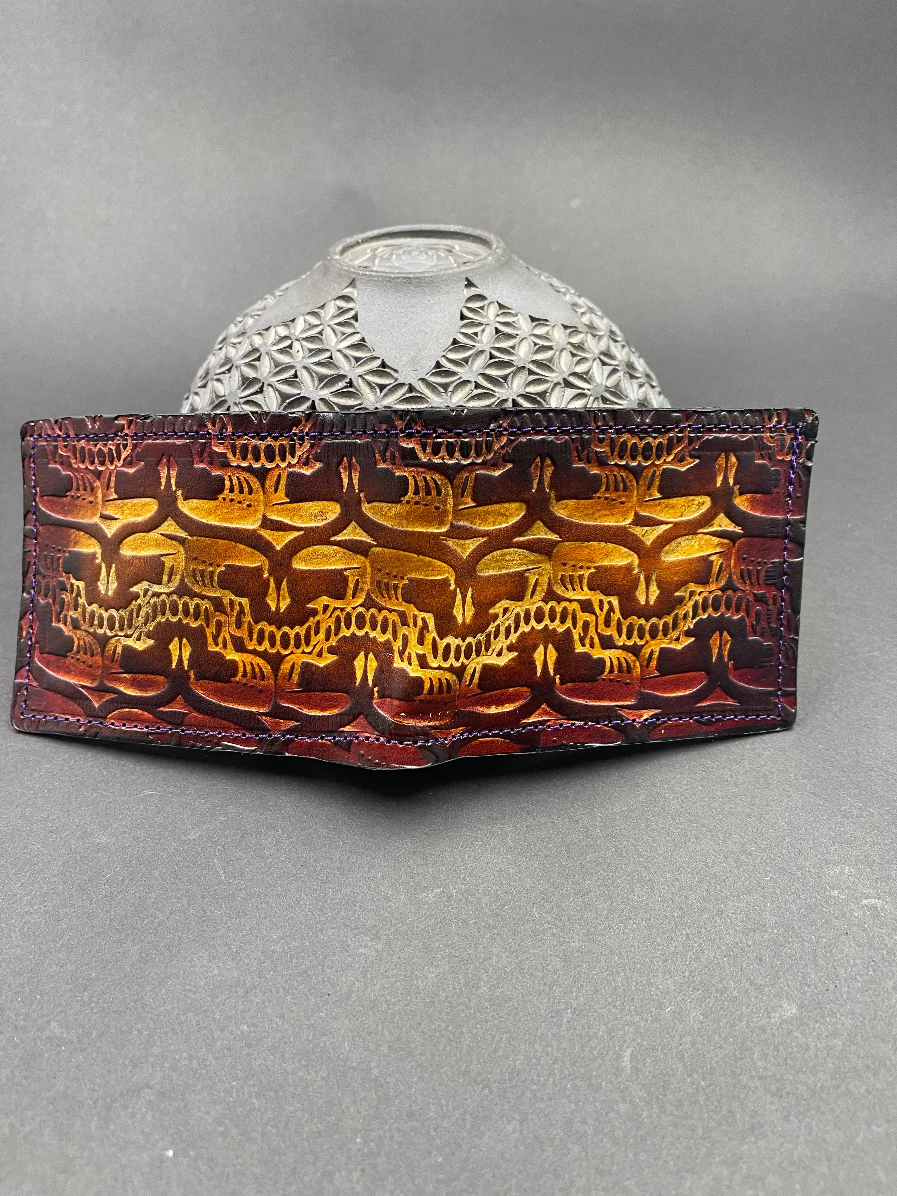 Stamped Leather Bifold Wallet - Grateful Repeating Stealie