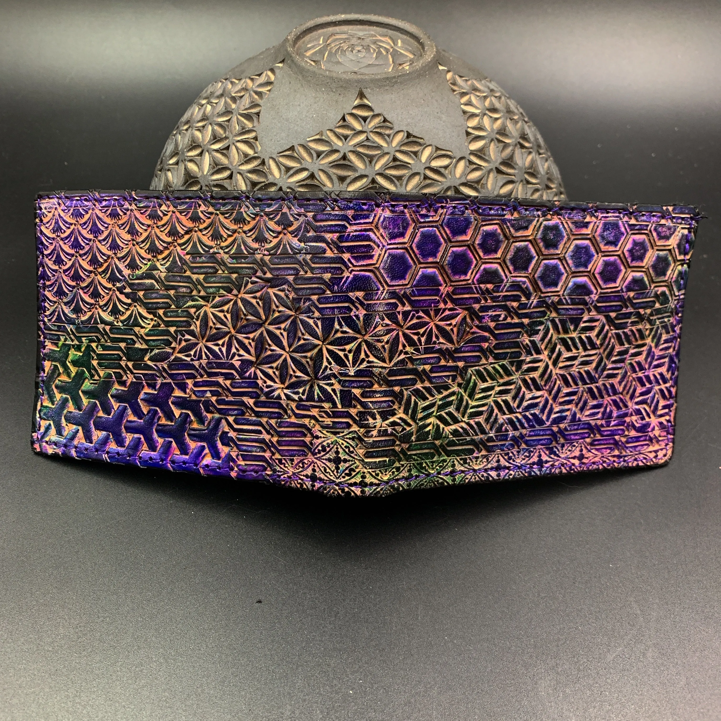 Stamped Leather Bifold Wallet - Morphing Geometric Patterns