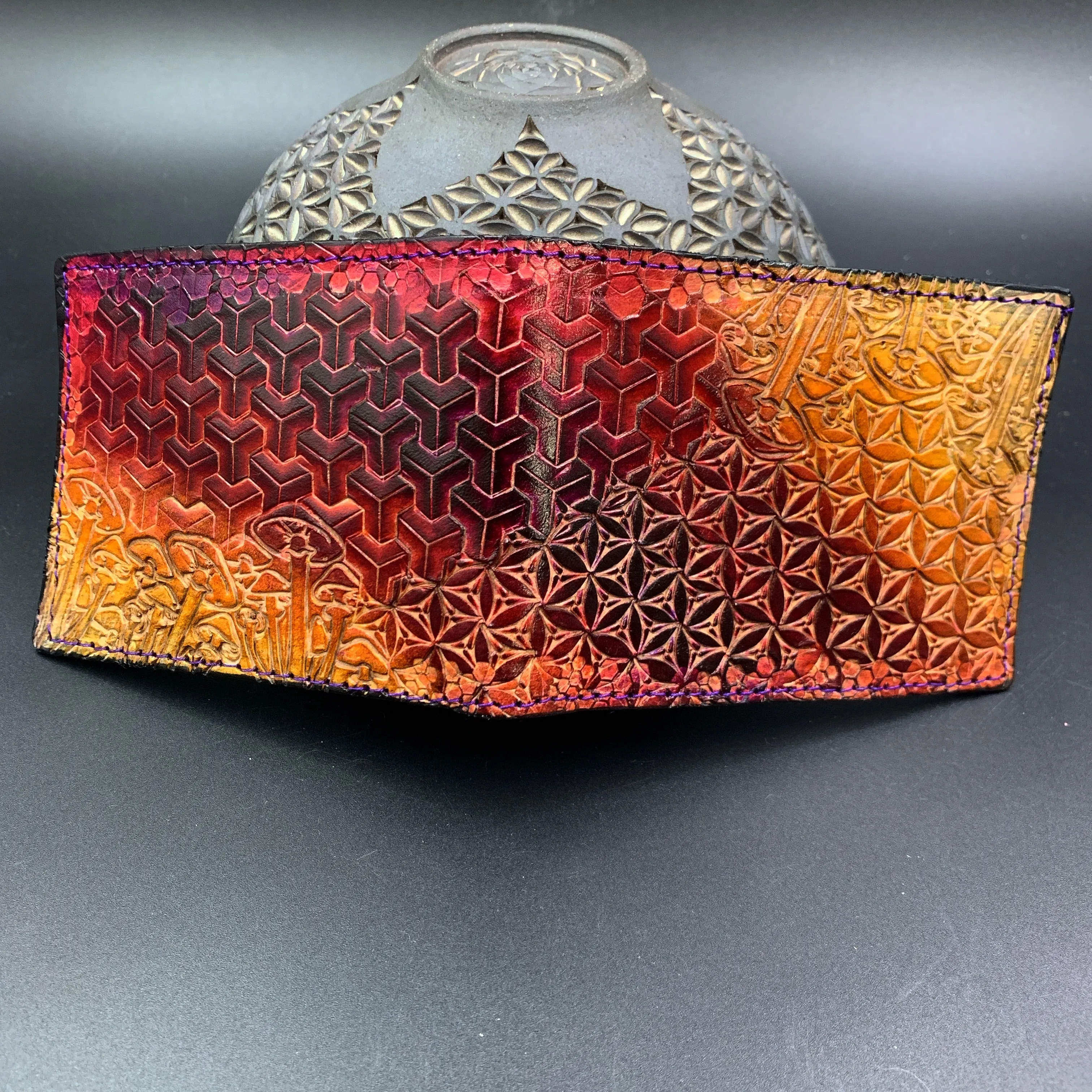 Stamped Leather Bifold Wallet - Morphing Geometric Patterns