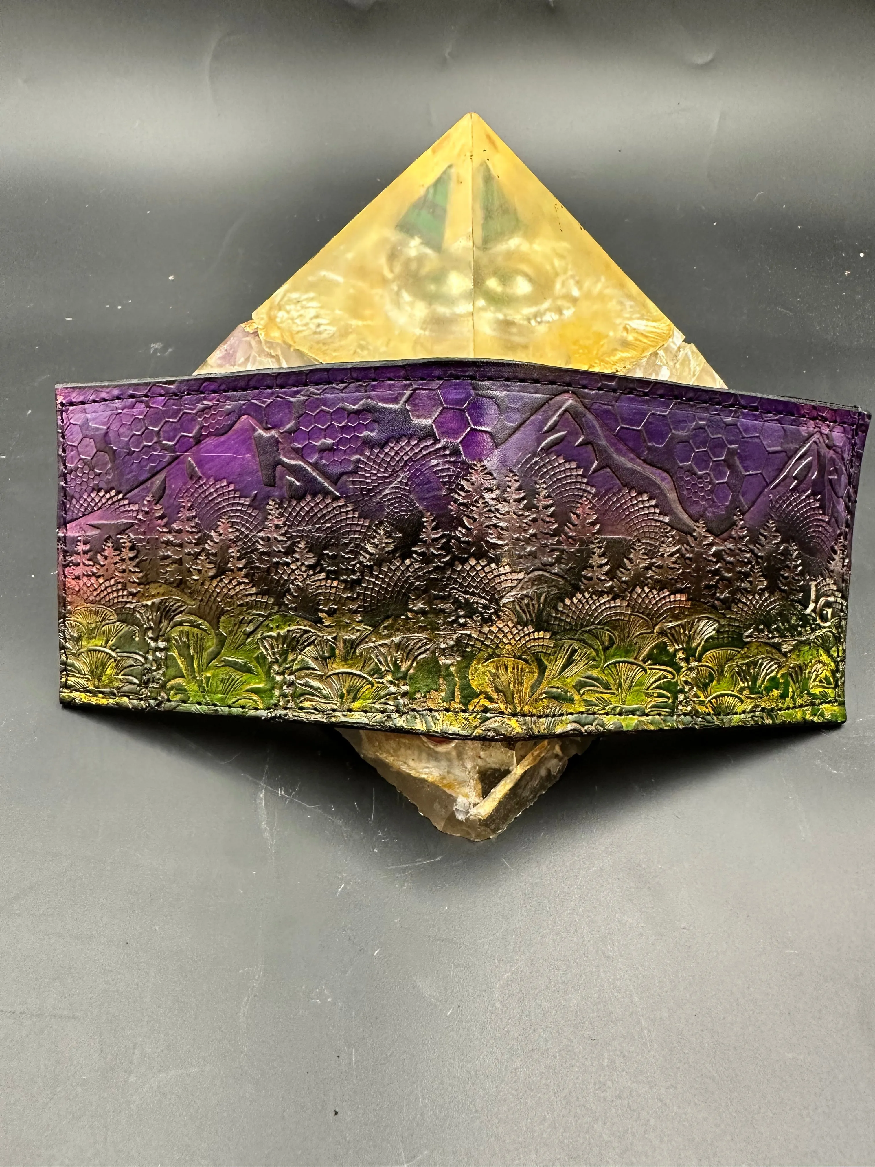 Stamped Leather Bifold Wallet - Mountains