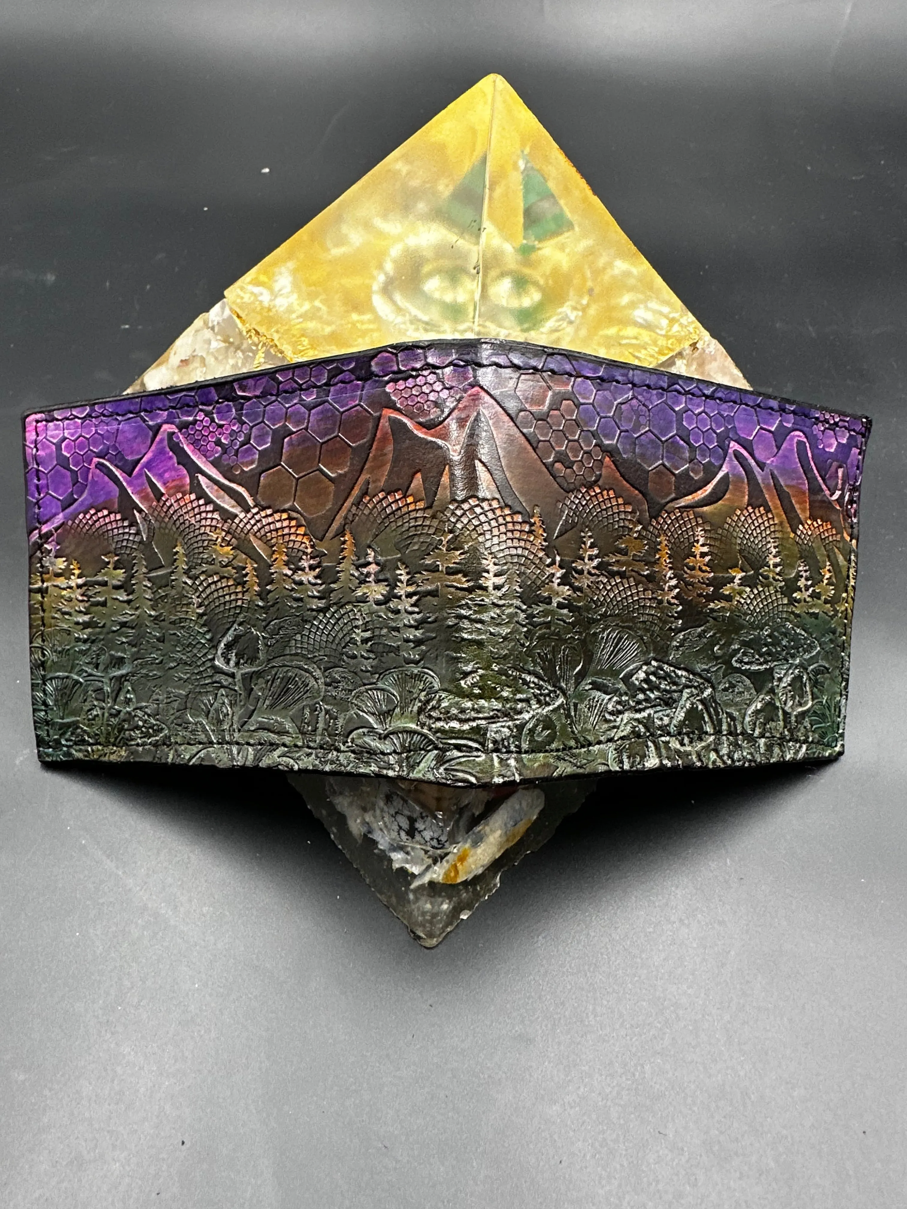 Stamped Leather Bifold Wallet - Mountains