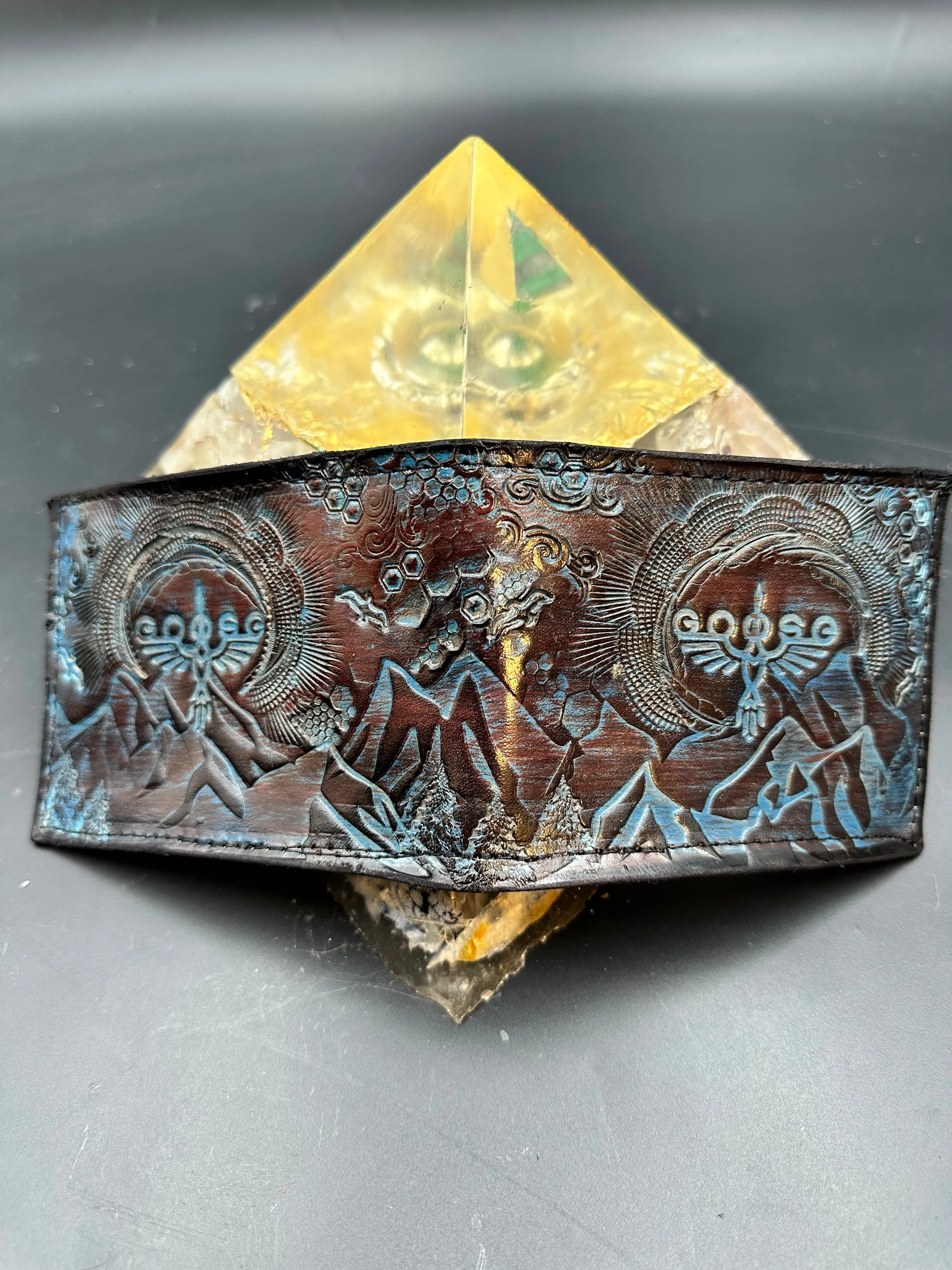 Stamped Leather Bifold Wallet - Mountains