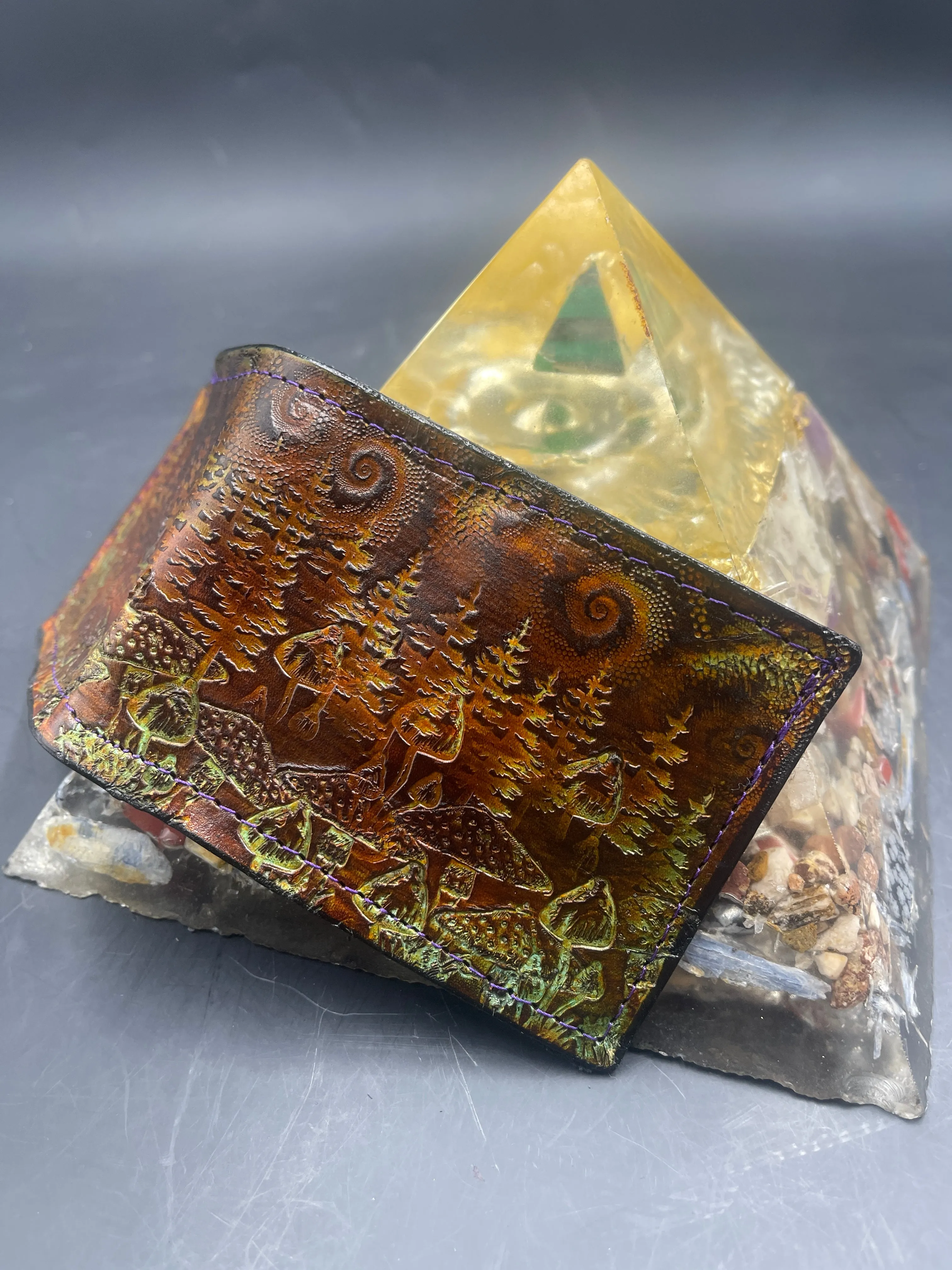 Stamped Leather Bifold Wallet - Mushrooms 2.0