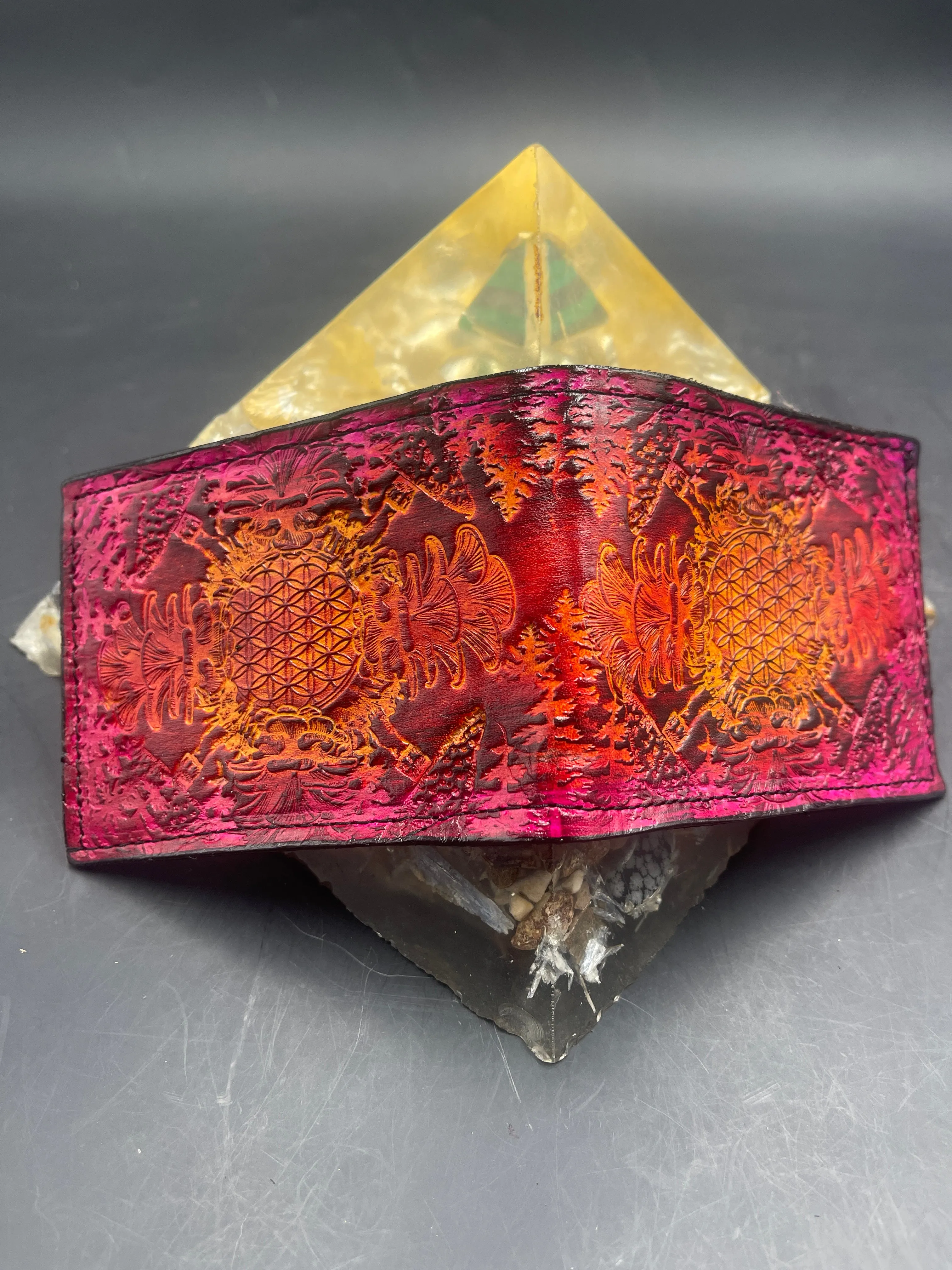 Stamped Leather Bifold Wallet - Mushrooms 2.0