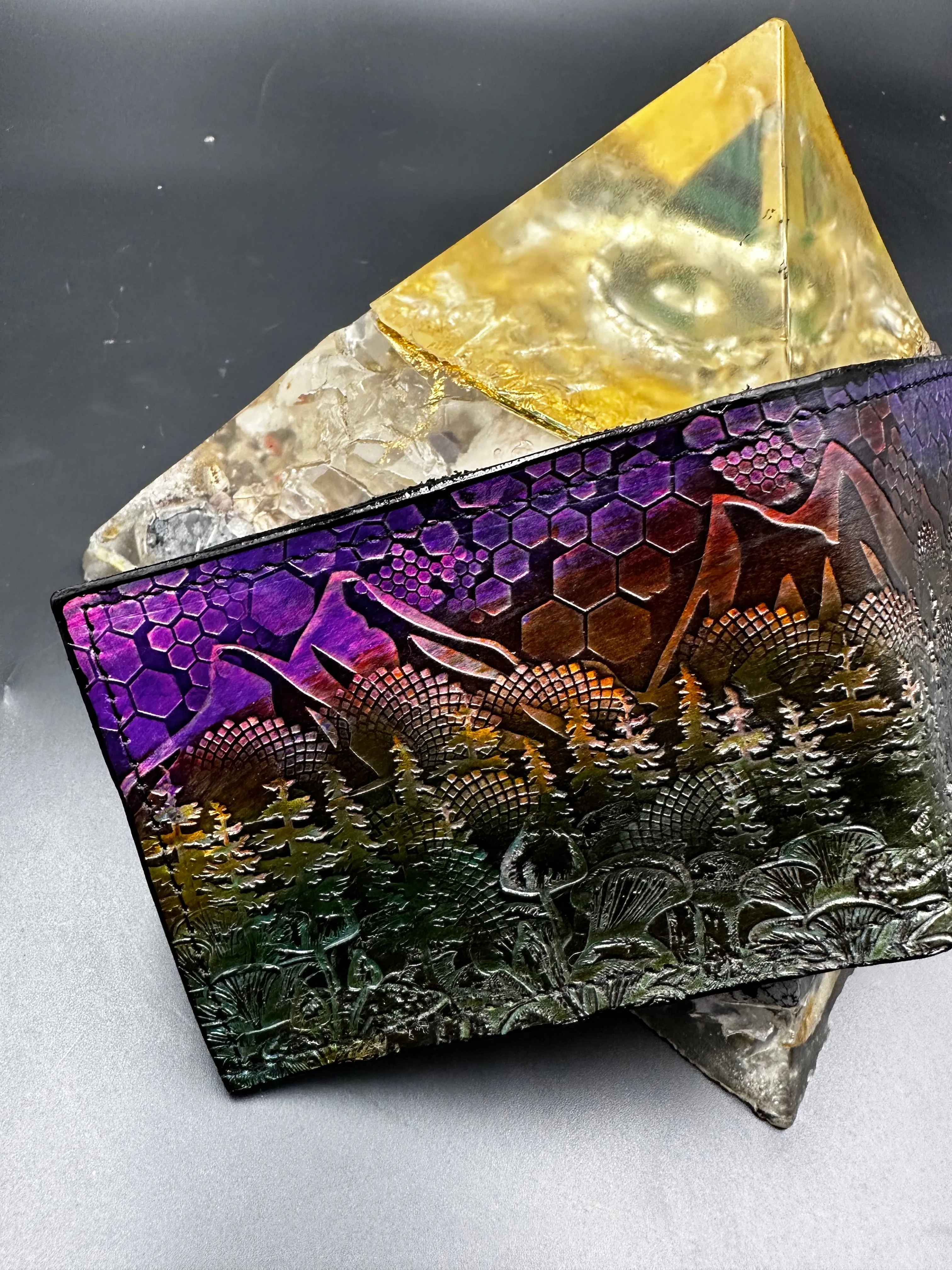 Stamped Leather Bifold Wallet - Mushrooms 2.0
