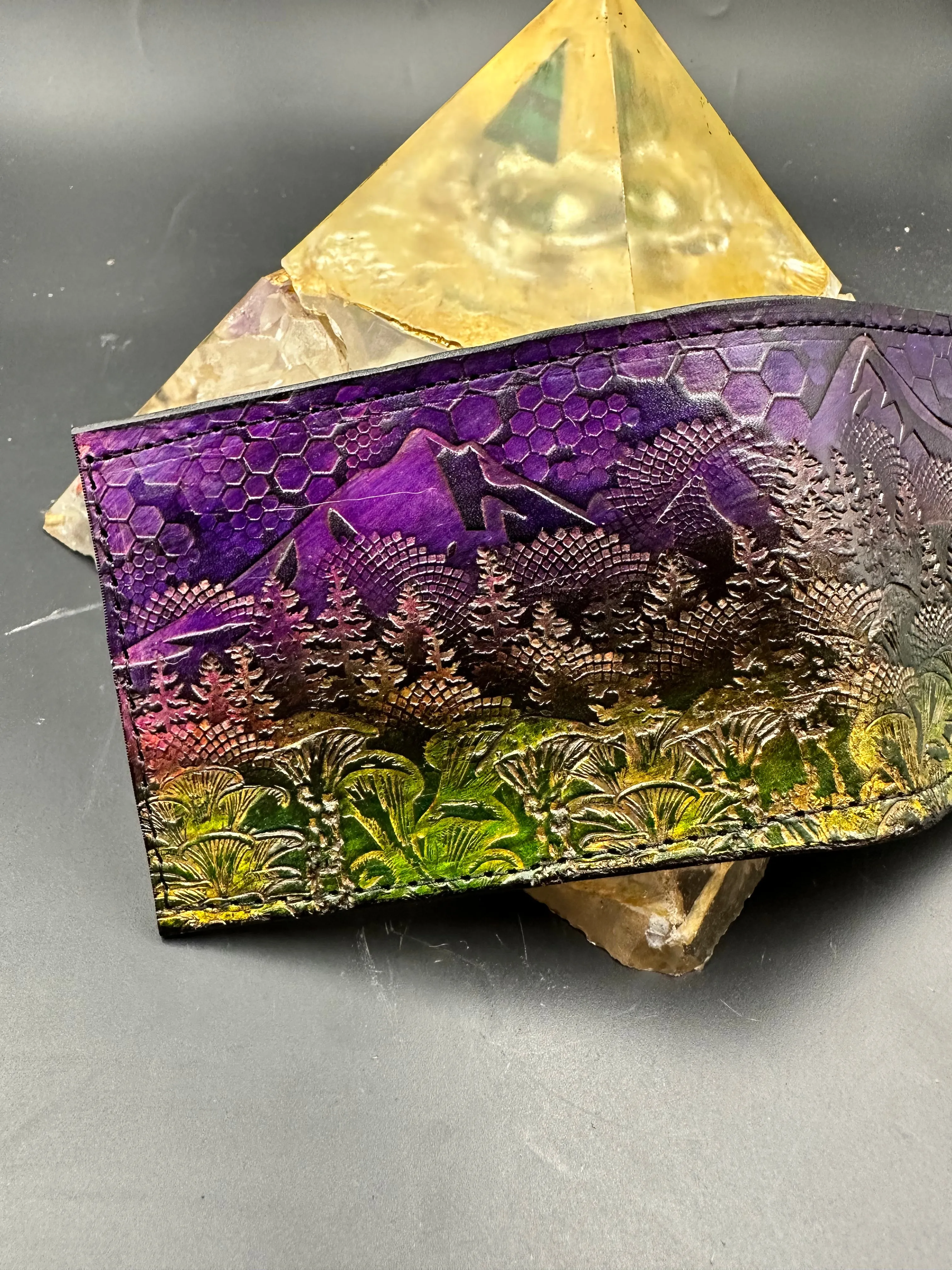 Stamped Leather Bifold Wallet - Mushrooms 2.0