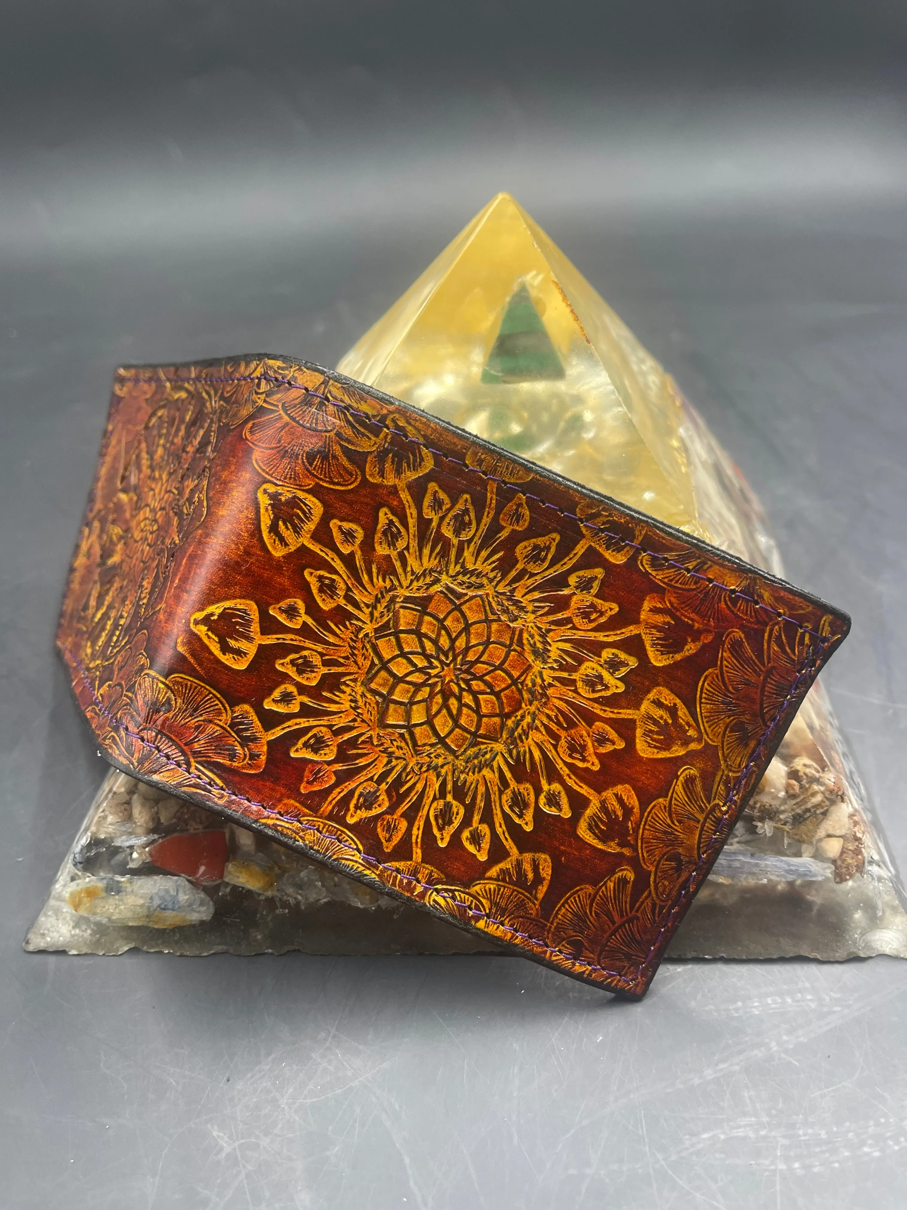 Stamped Leather Bifold Wallet - Mushrooms 2.0