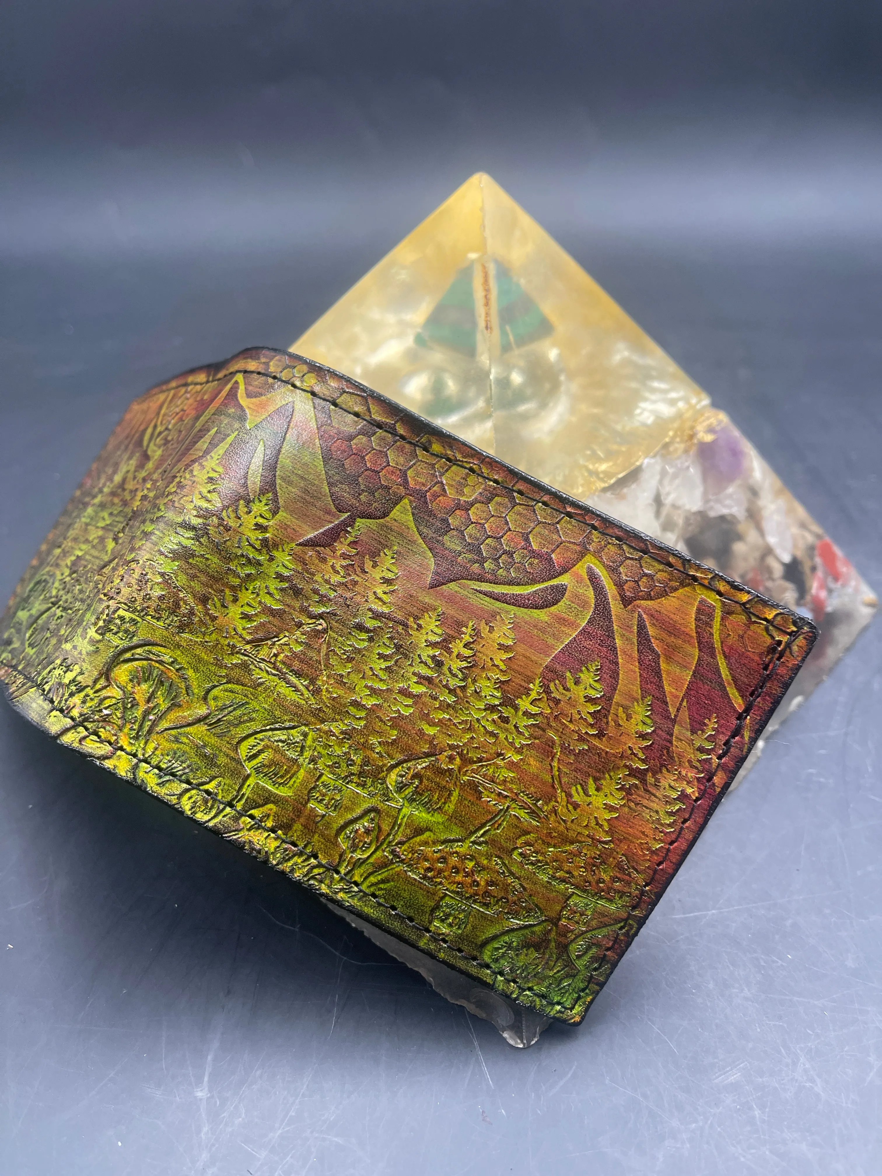 Stamped Leather Bifold Wallet - Mushrooms 2.0