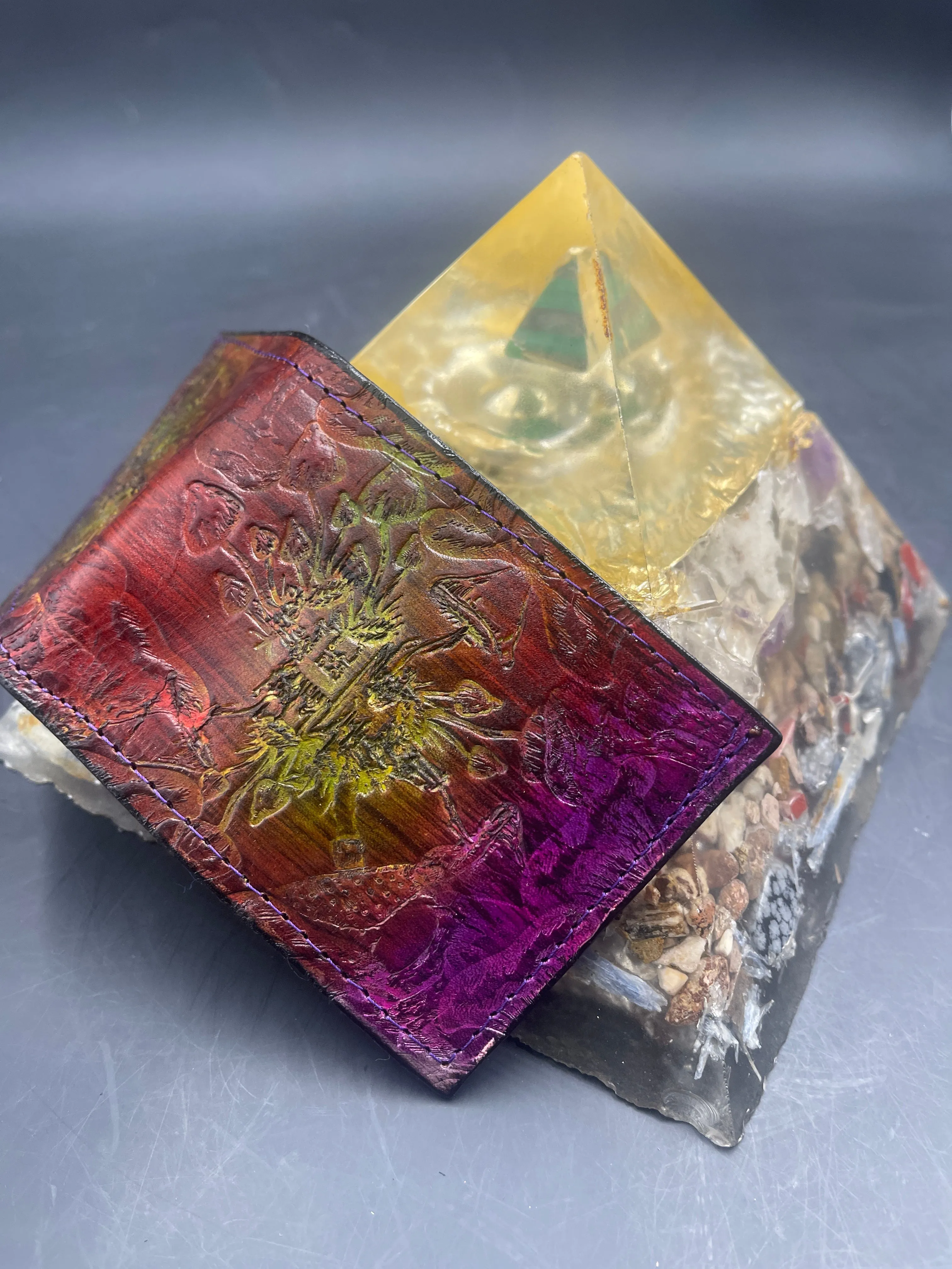 Stamped Leather Bifold Wallet - Mushrooms 2.0