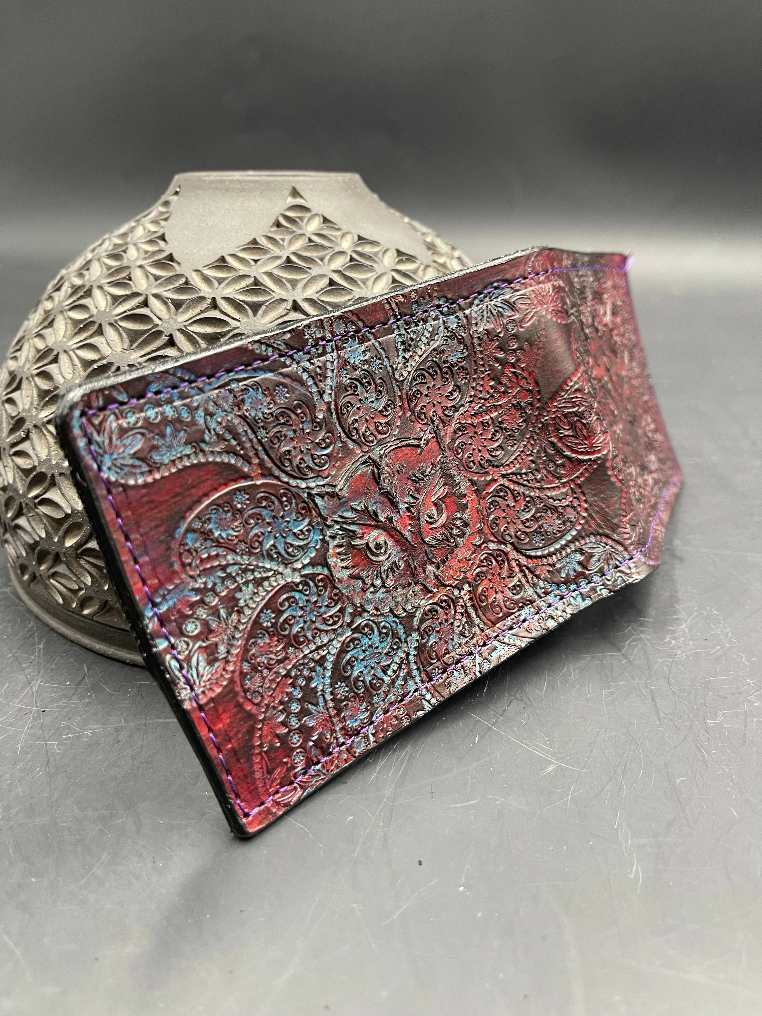 Stamped Leather Bifold Wallet - Paisley