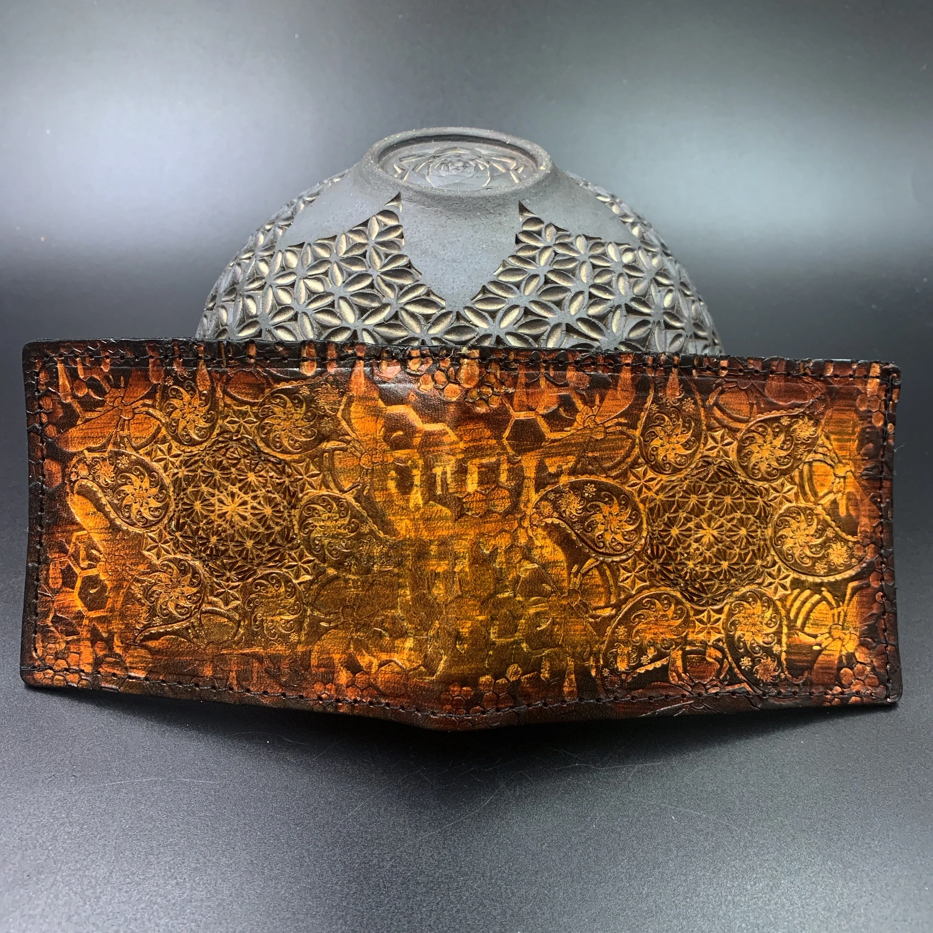 Stamped Leather Bifold Wallet - Paisley