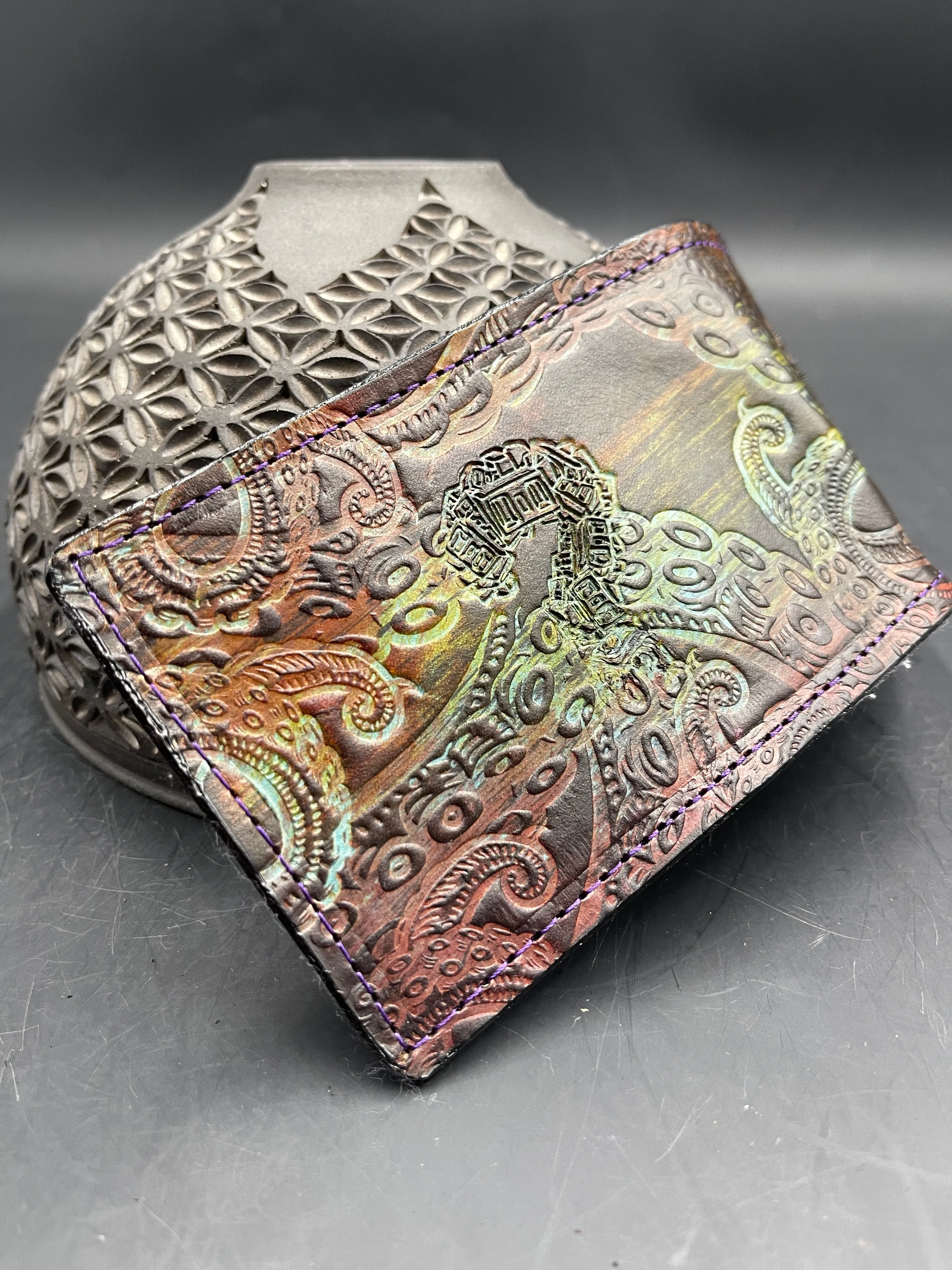 Stamped Leather Bifold Wallet - Tentacles