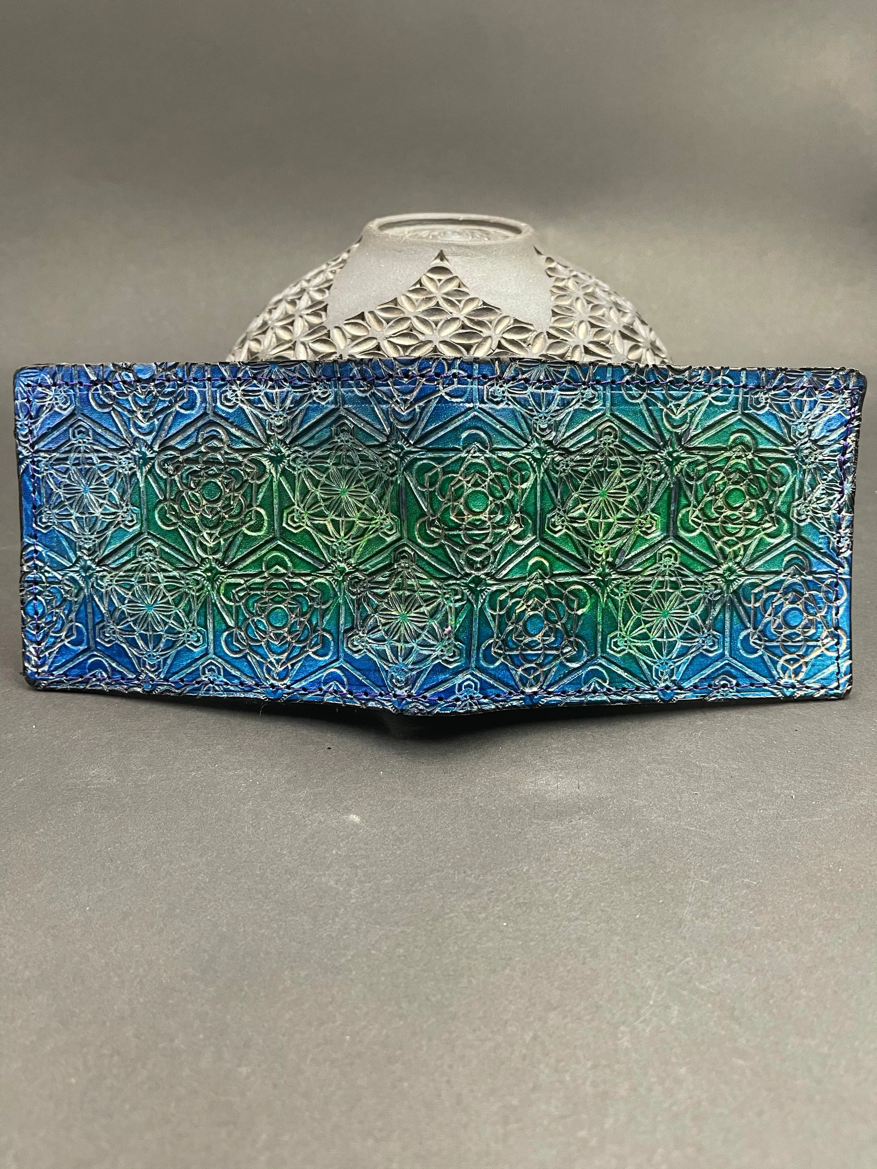 Stamped Leather Bifold Wallet - Tetrahedron Geometric Grid