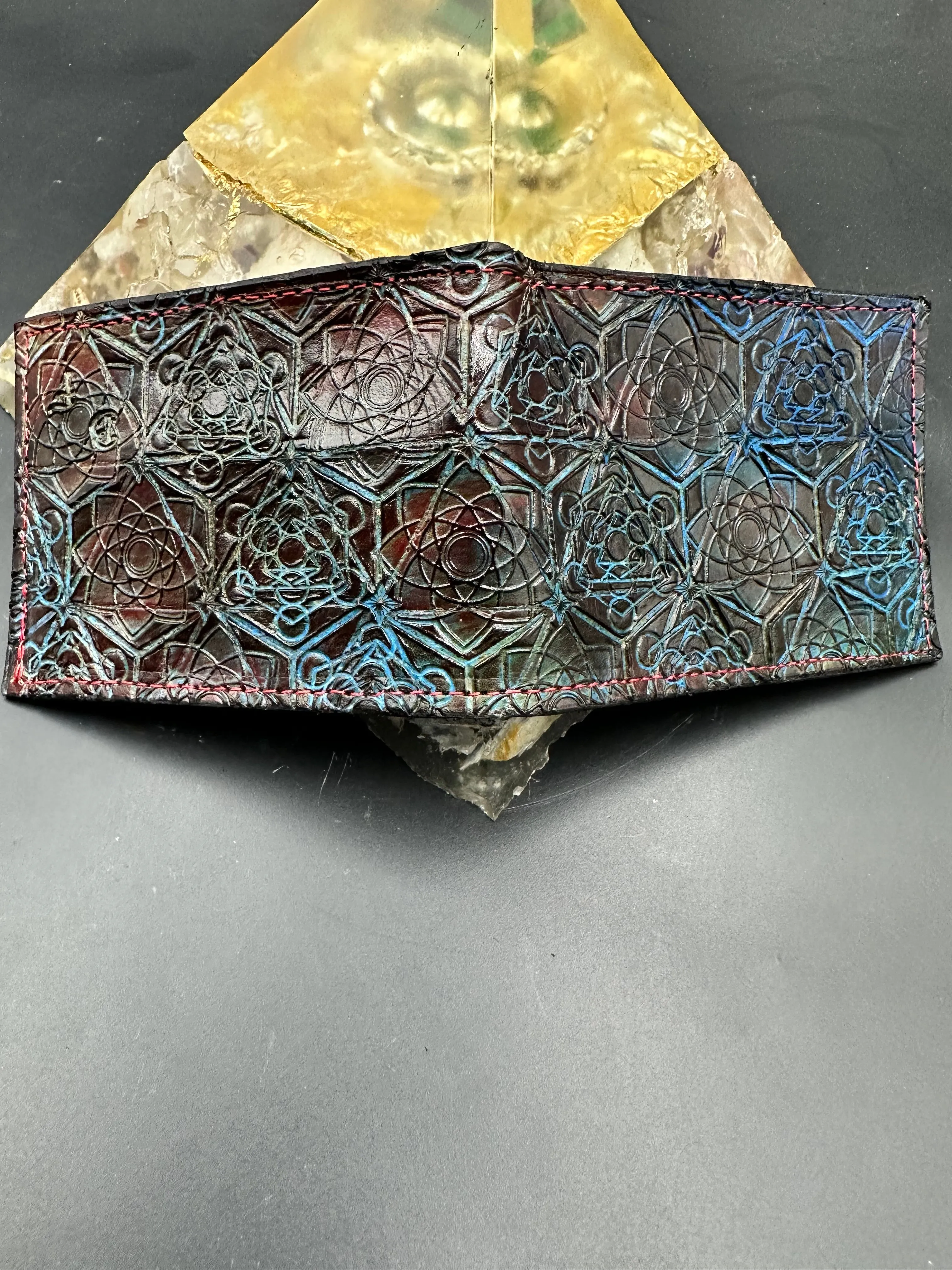 Stamped Leather Bifold Wallet - Tetrahedron Geometric Grid