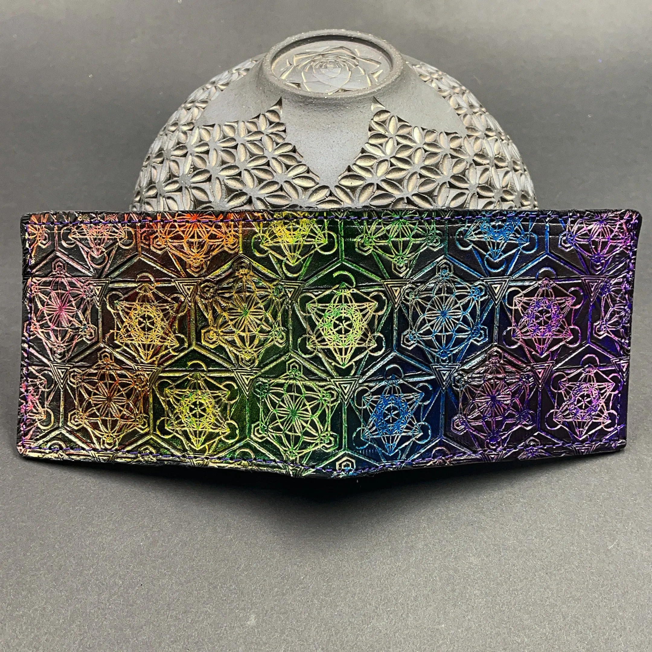 Stamped Leather Bifold Wallet - Tetrahedron Geometric Grid