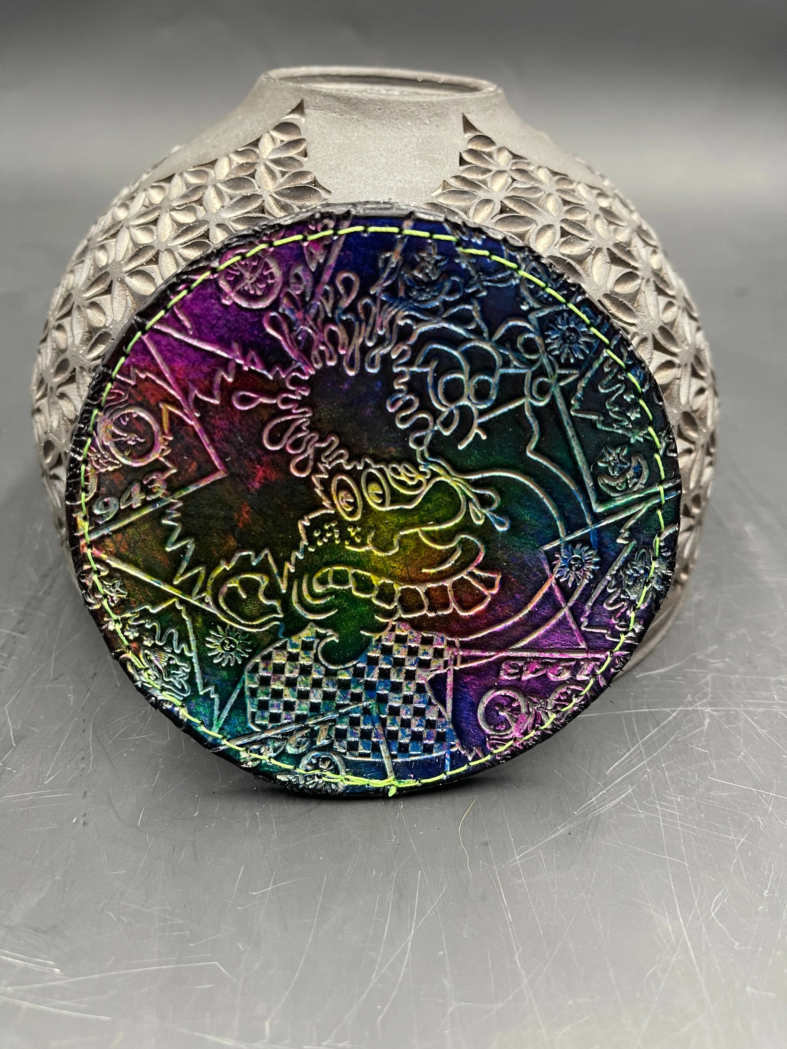 Stamped Leather Coaster Lined - Grateful