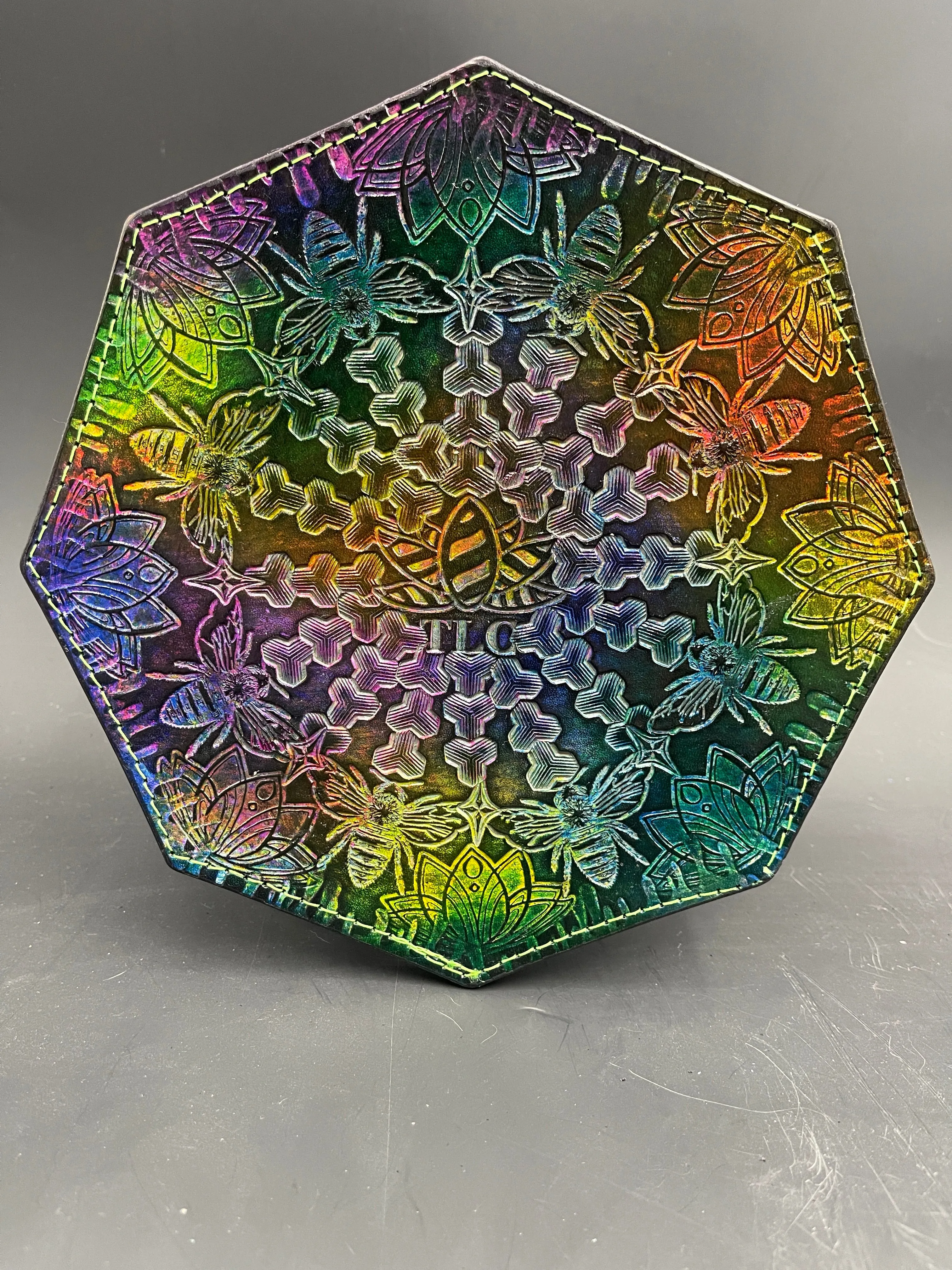 Stamped Leather Dab Mat 7.5" Octagon - Miscellaneous Designs