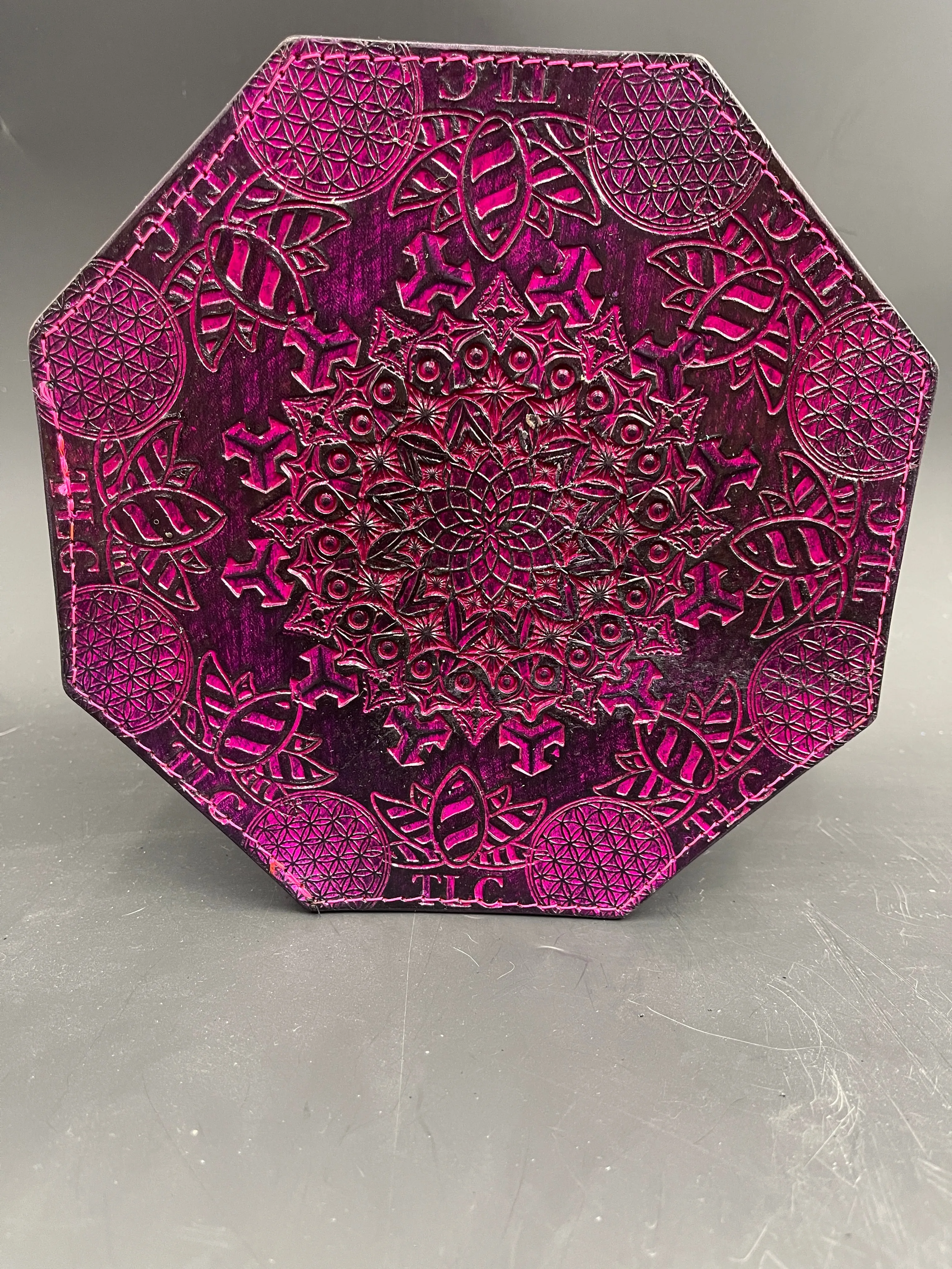 Stamped Leather Dab Mat 7.5" Octagon - Miscellaneous Designs