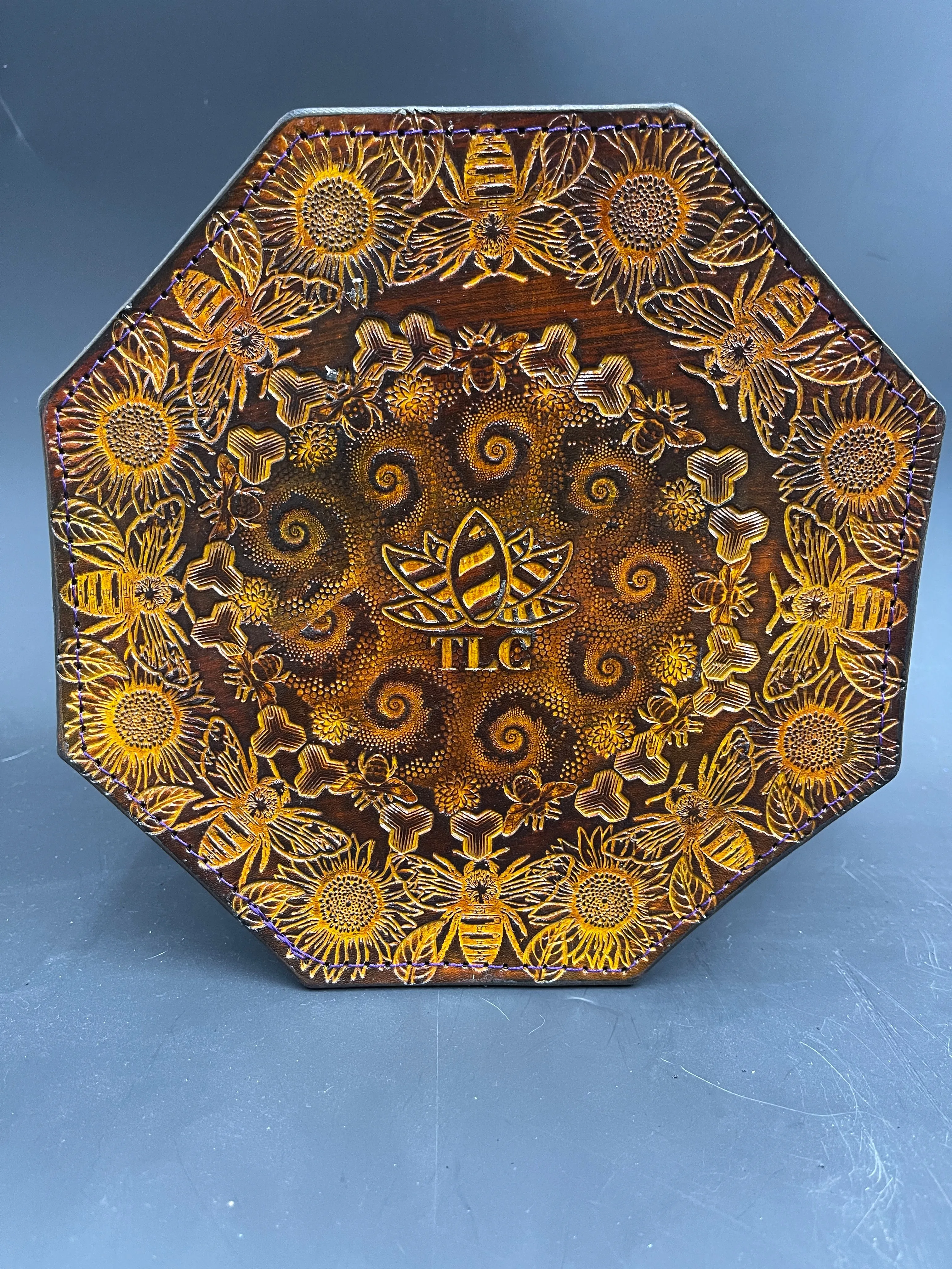 Stamped Leather Dab Mat 7.5" Octagon - Miscellaneous Designs