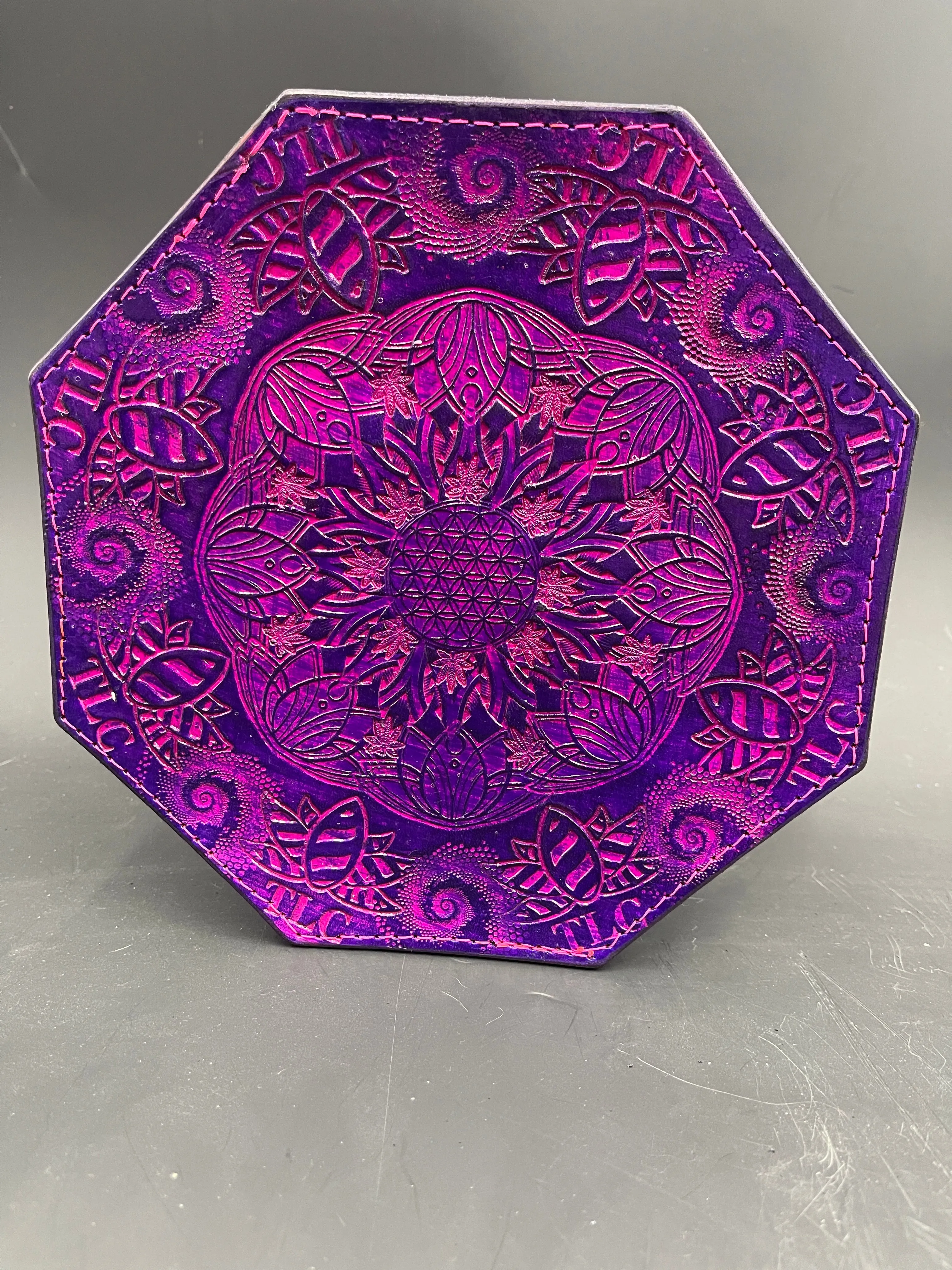 Stamped Leather Dab Mat 7.5" Octagon - Miscellaneous Designs