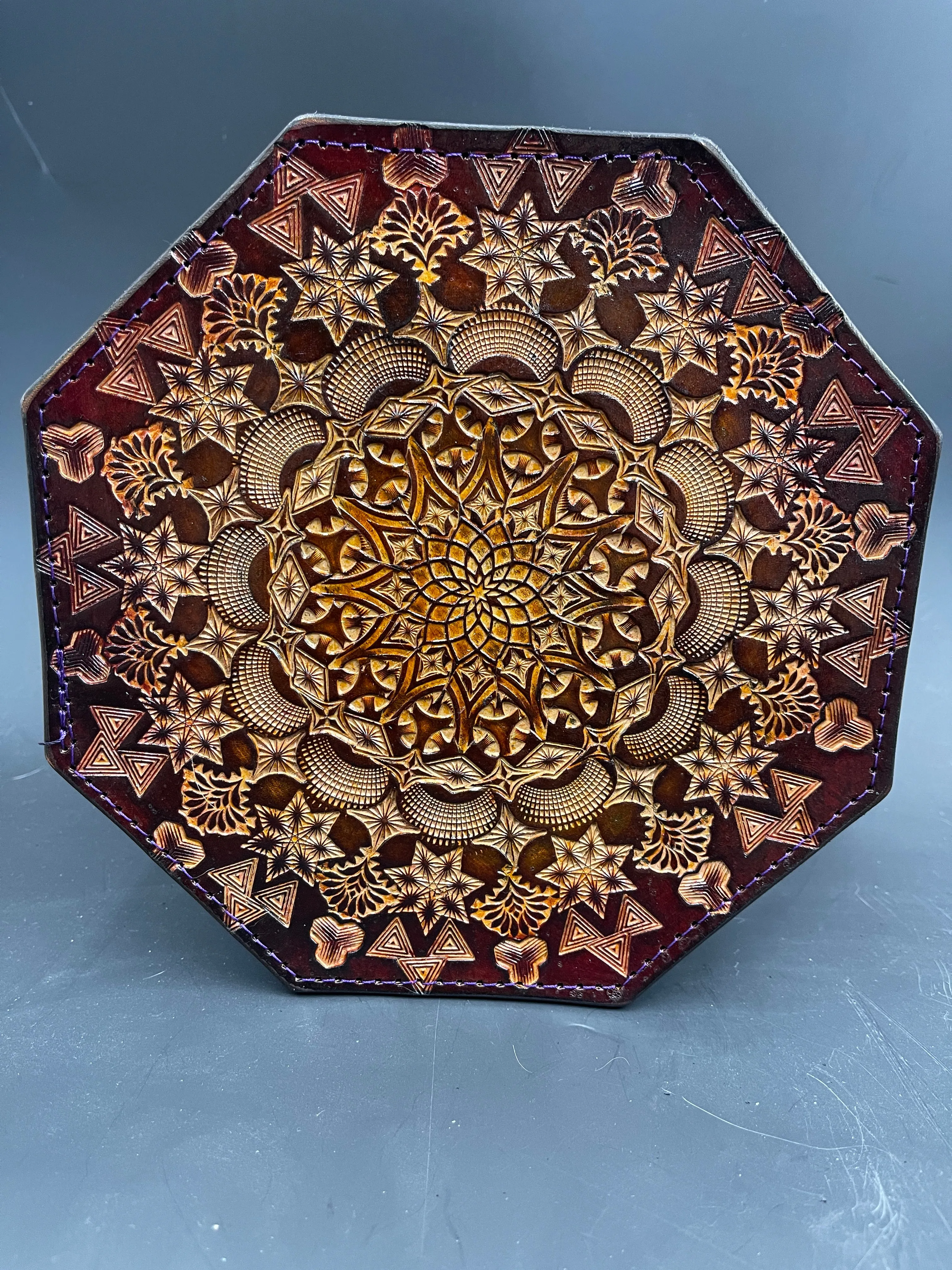 Stamped Leather Dab Mat 7.5" Octagon - Miscellaneous Designs