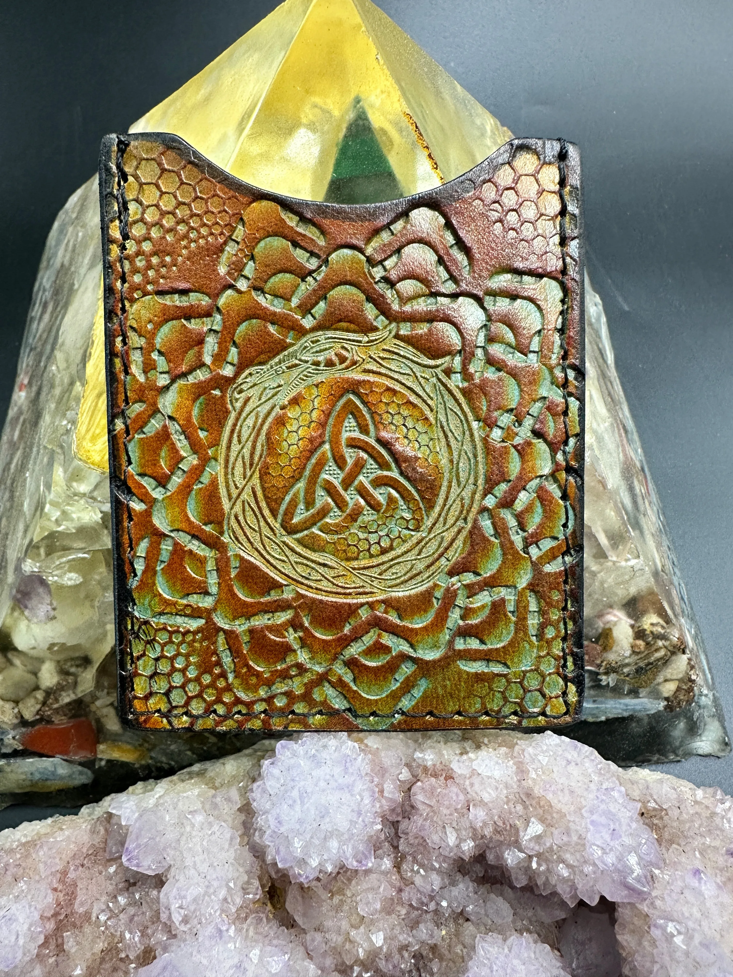 Stamped Leather ID Wallet - Celtic/Dragons