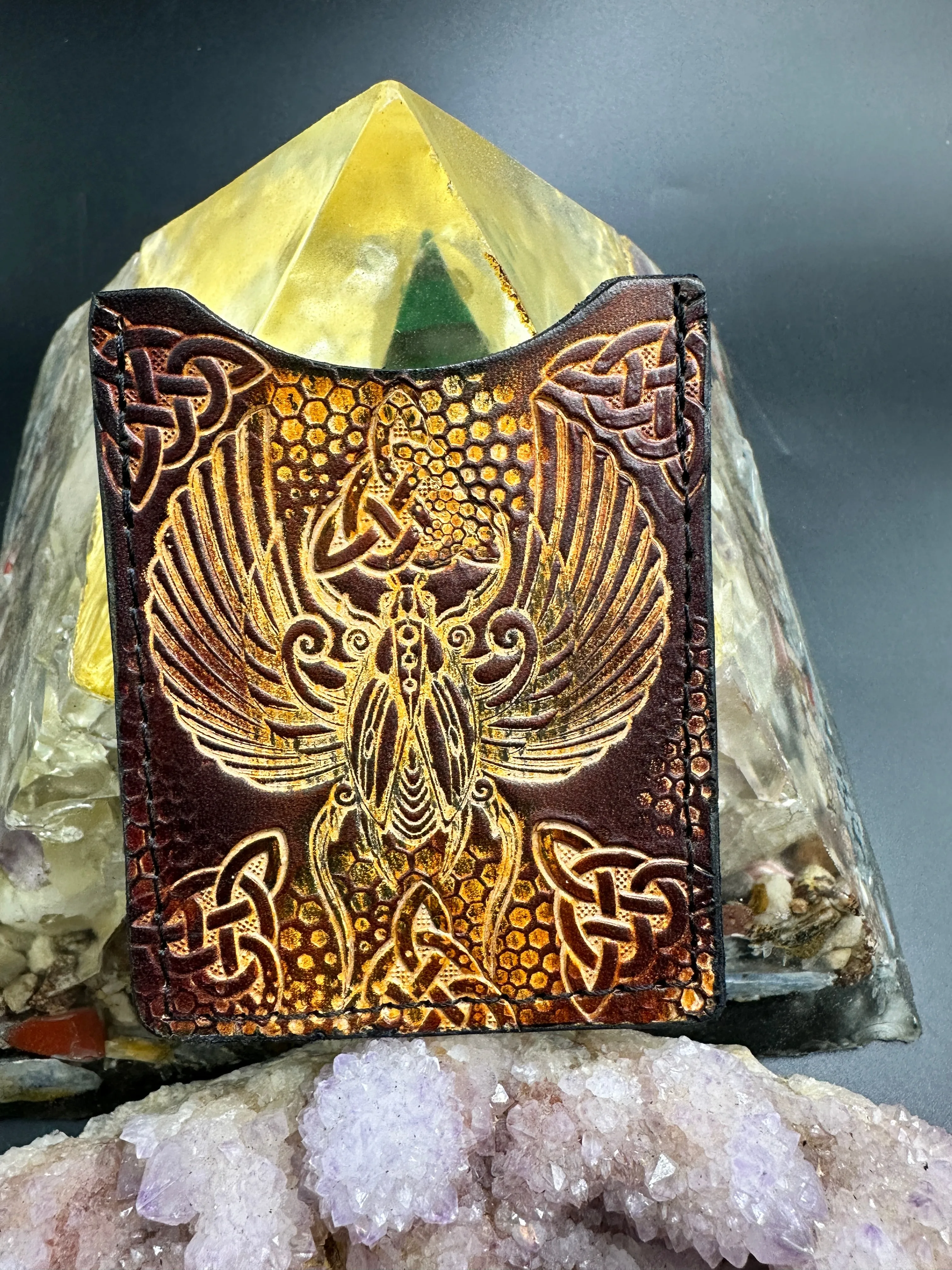 Stamped Leather ID Wallet - Celtic/Dragons