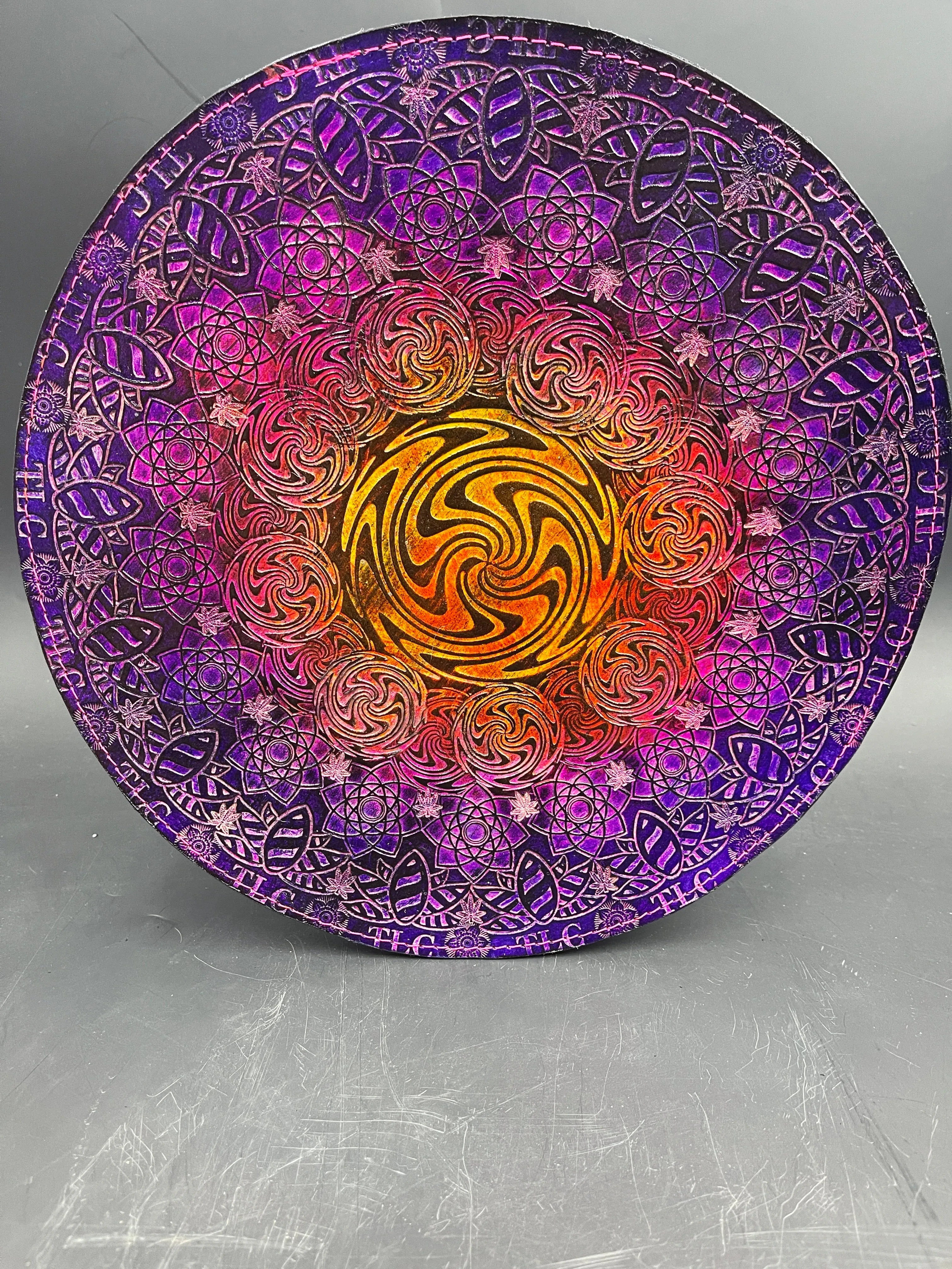 Stamped Leather Round Display Mat - Lined