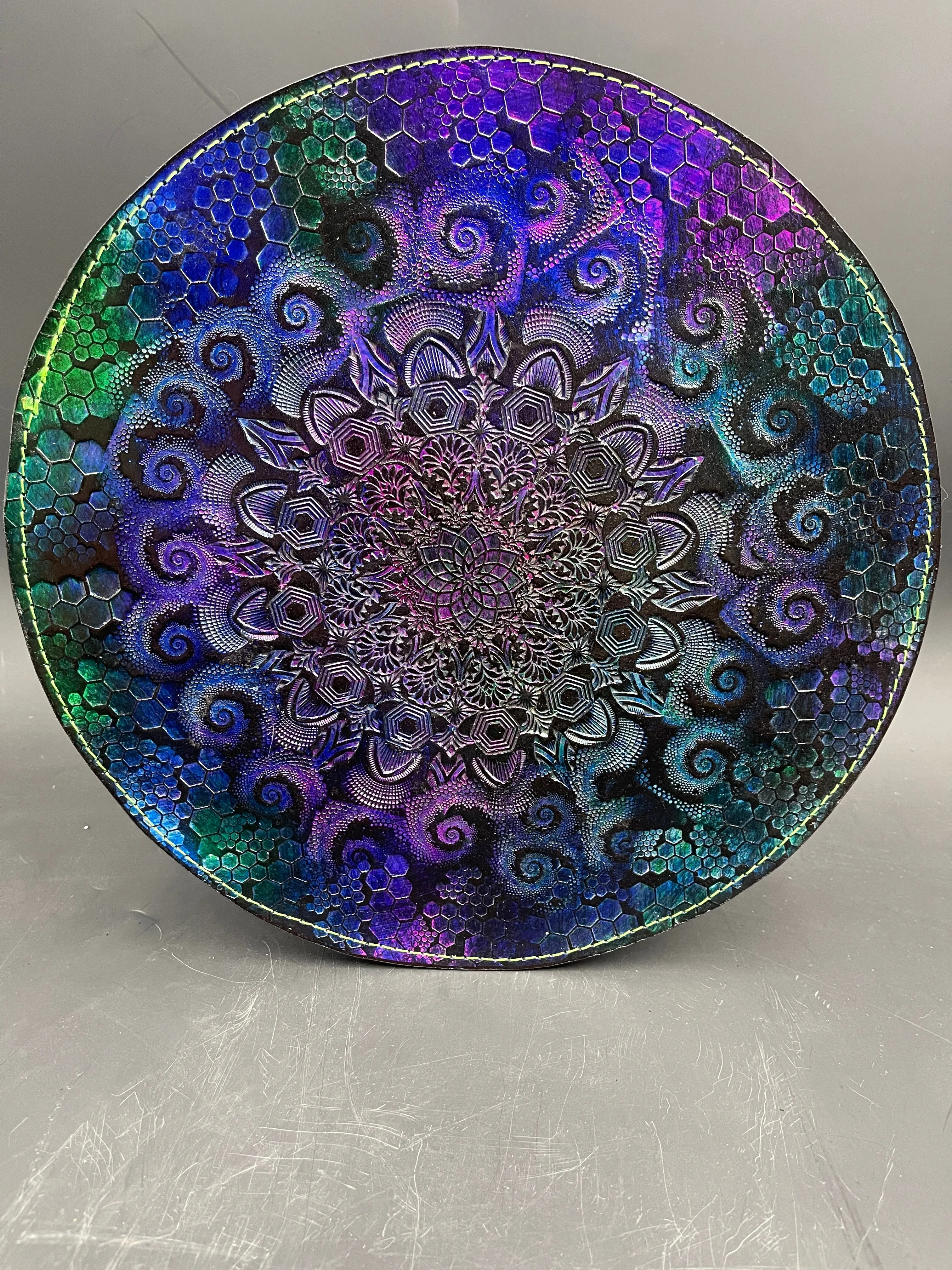 Stamped Leather Round Display Mat - Lined