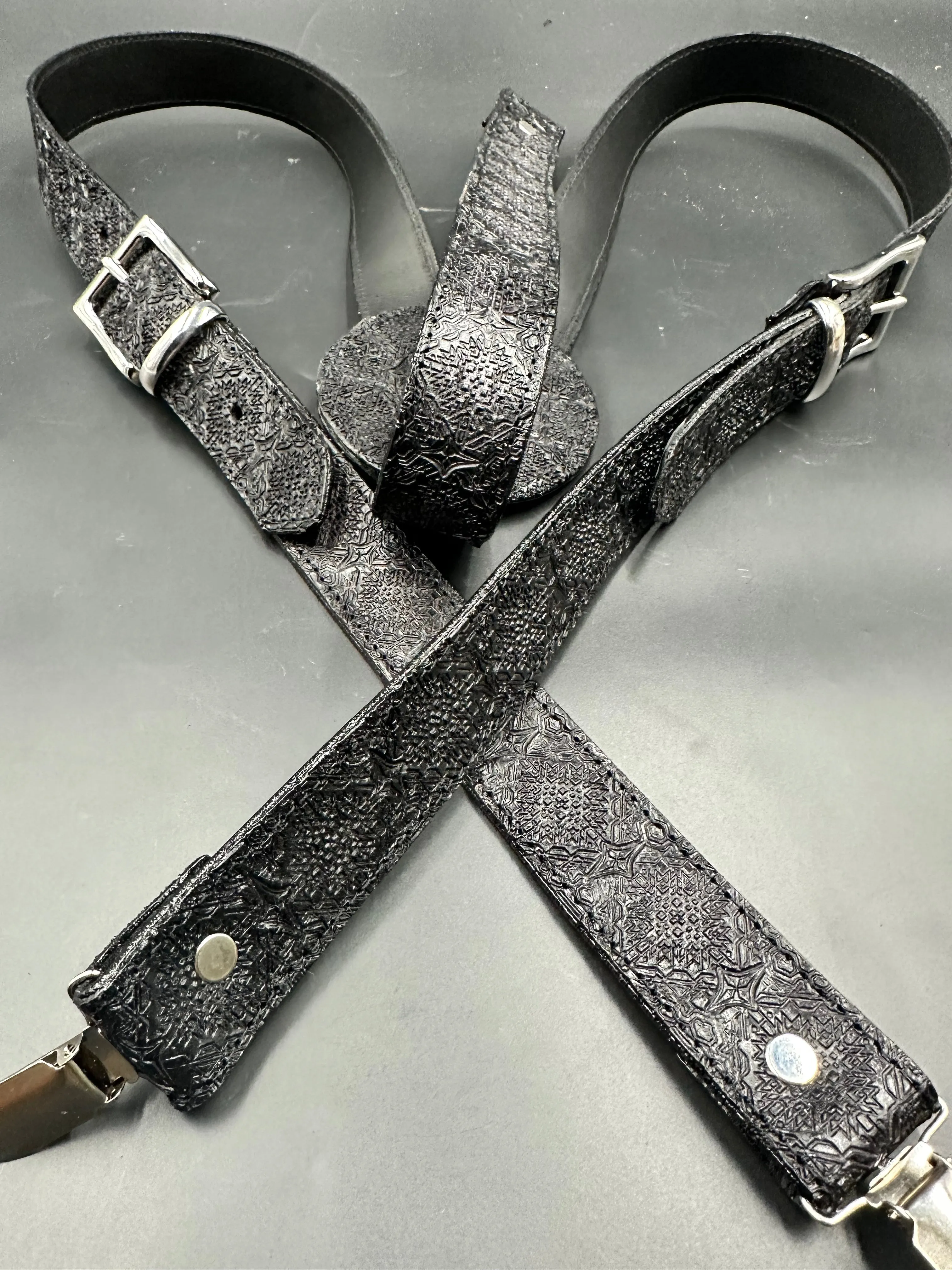 Stamped Leather Suspenders