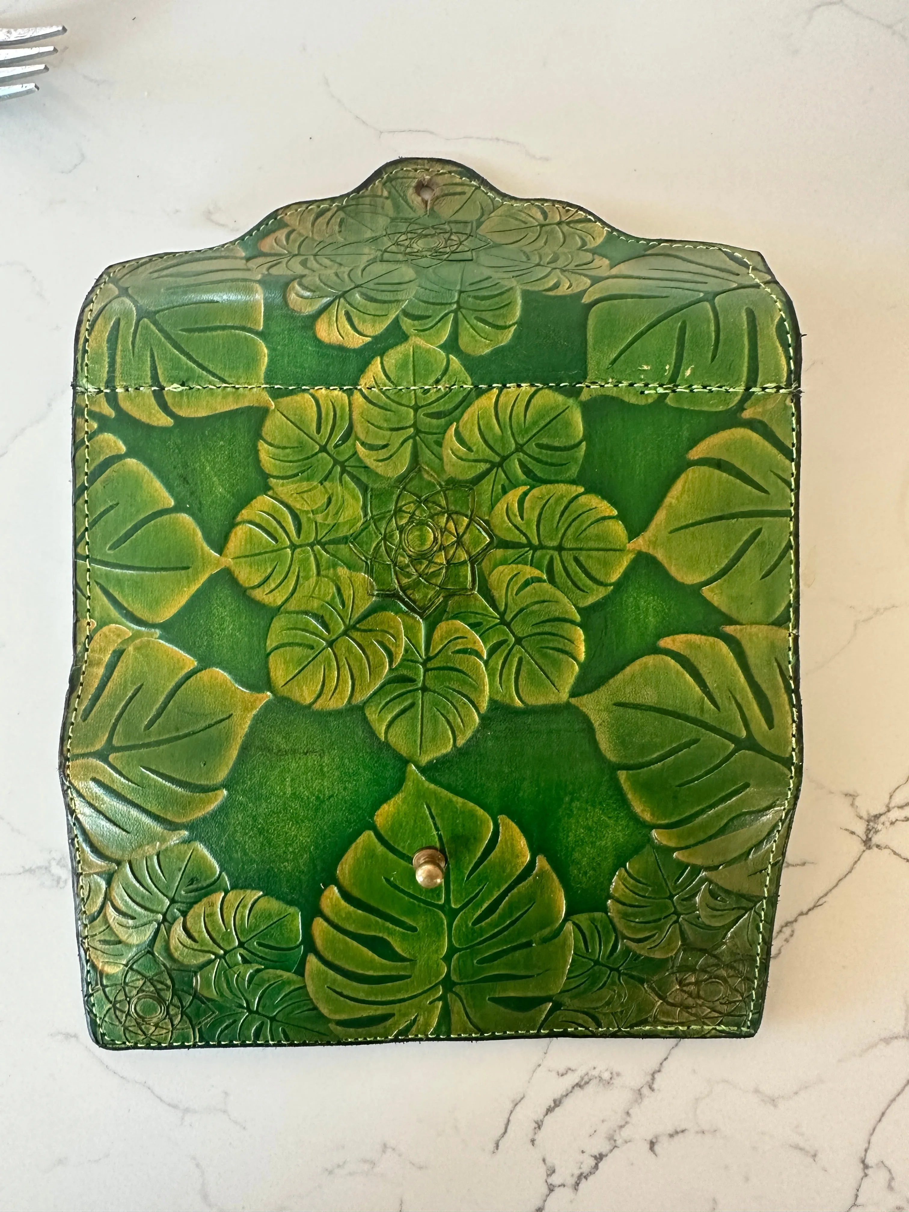 Stamped Leather Trifold Clutch Wallet