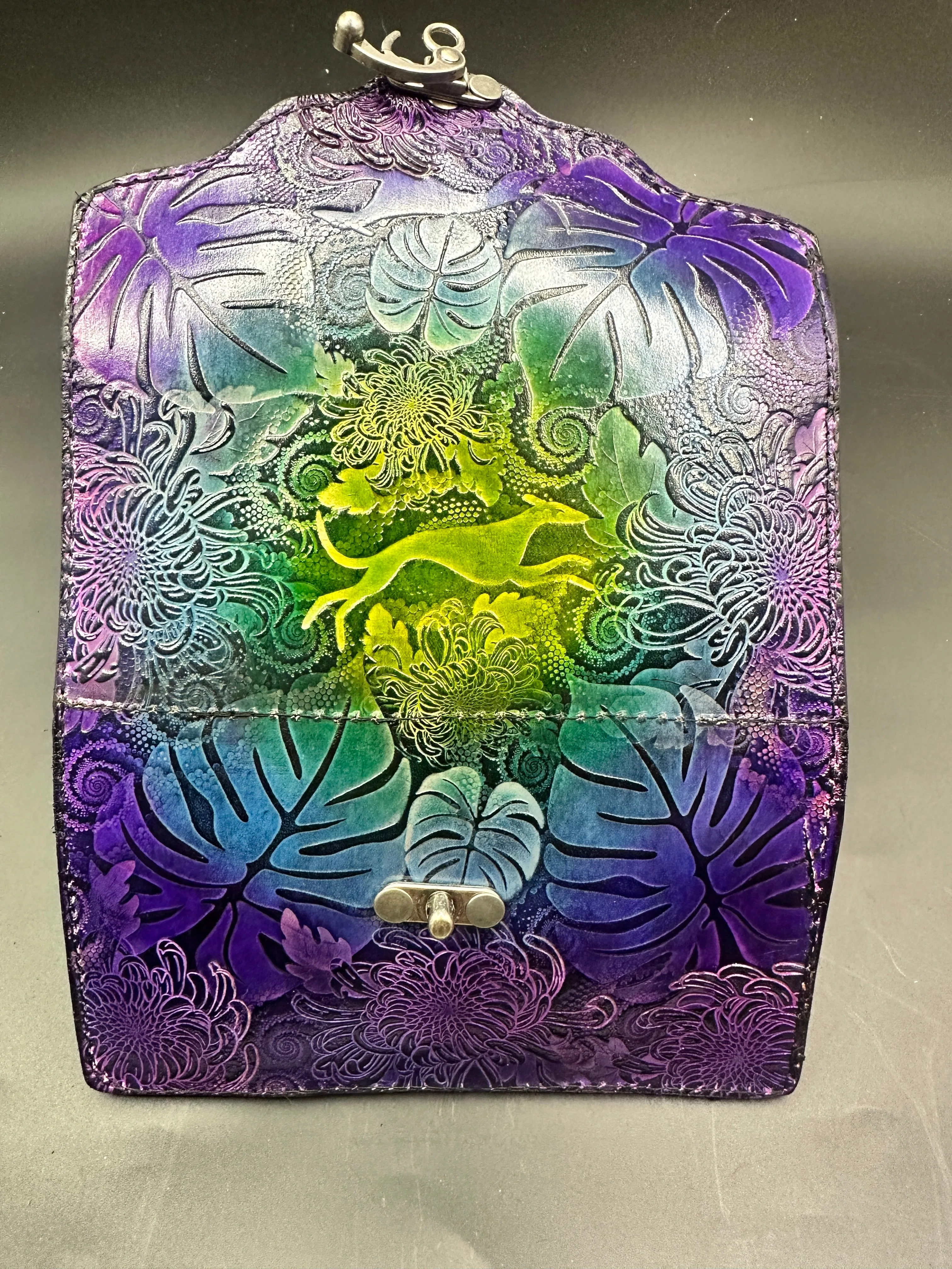 Stamped Leather Trifold Clutch Wallet