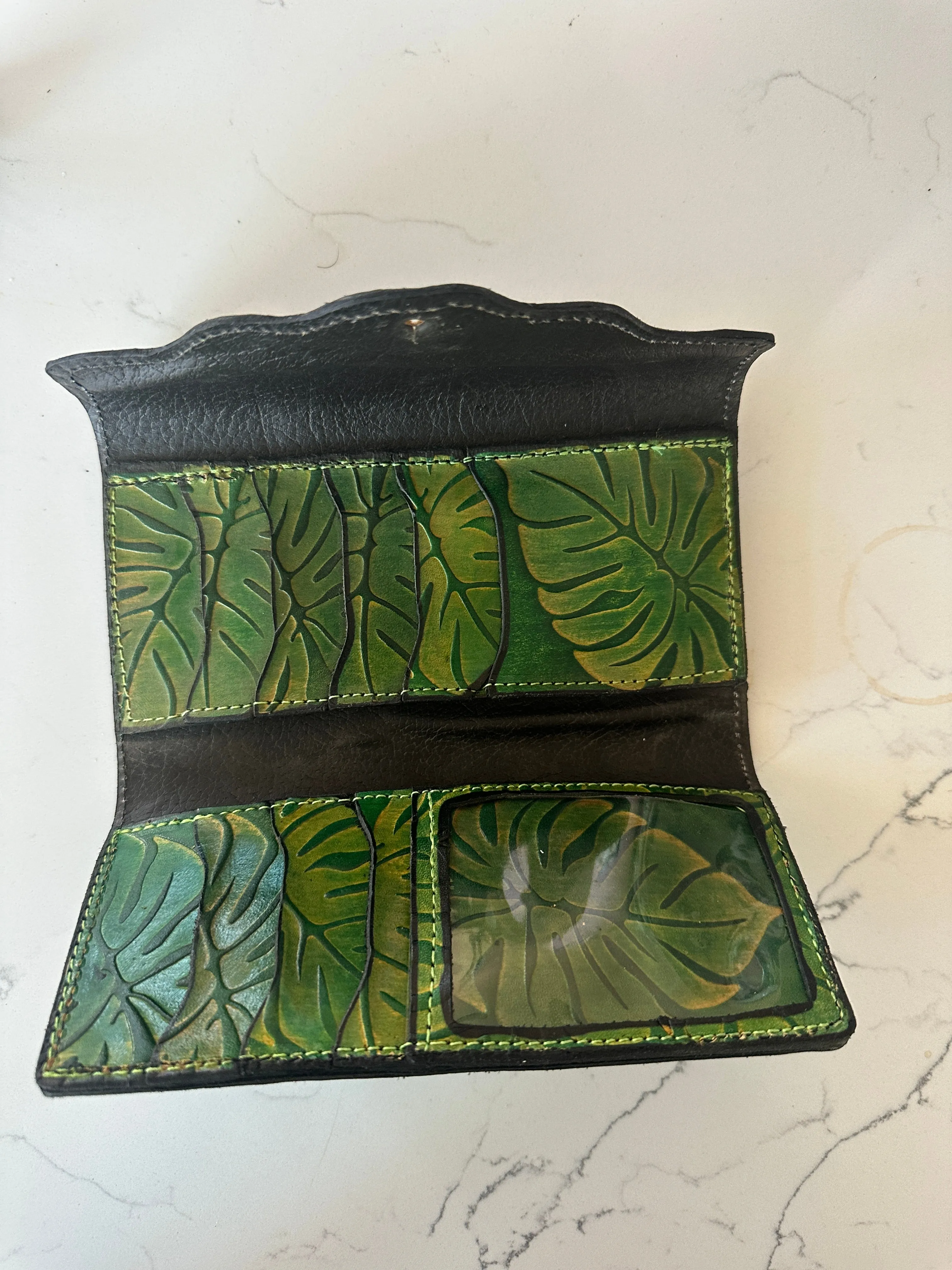 Stamped Leather Trifold Clutch Wallet