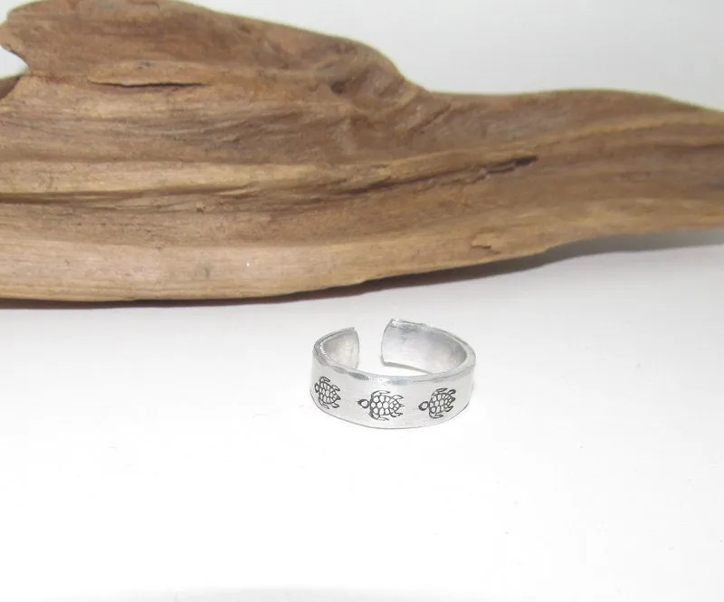 Stamped turtle ring, Personalized Adjustable stamped ring, turtle lover stamped jewelry, boho beachring