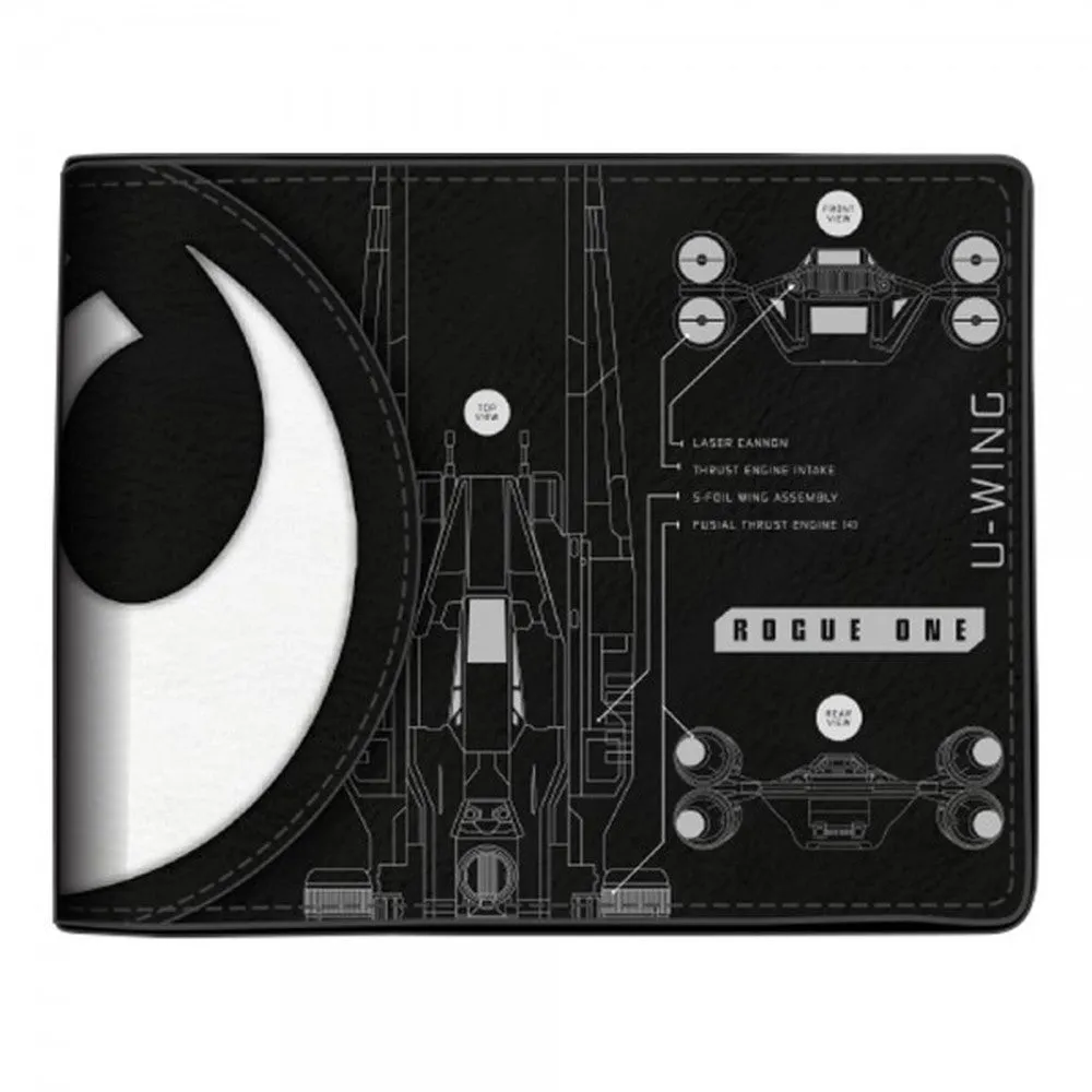 Star Wars Rogue One Rebel U-Wing Split Logo Death Star Black Bi-Fold Wallet