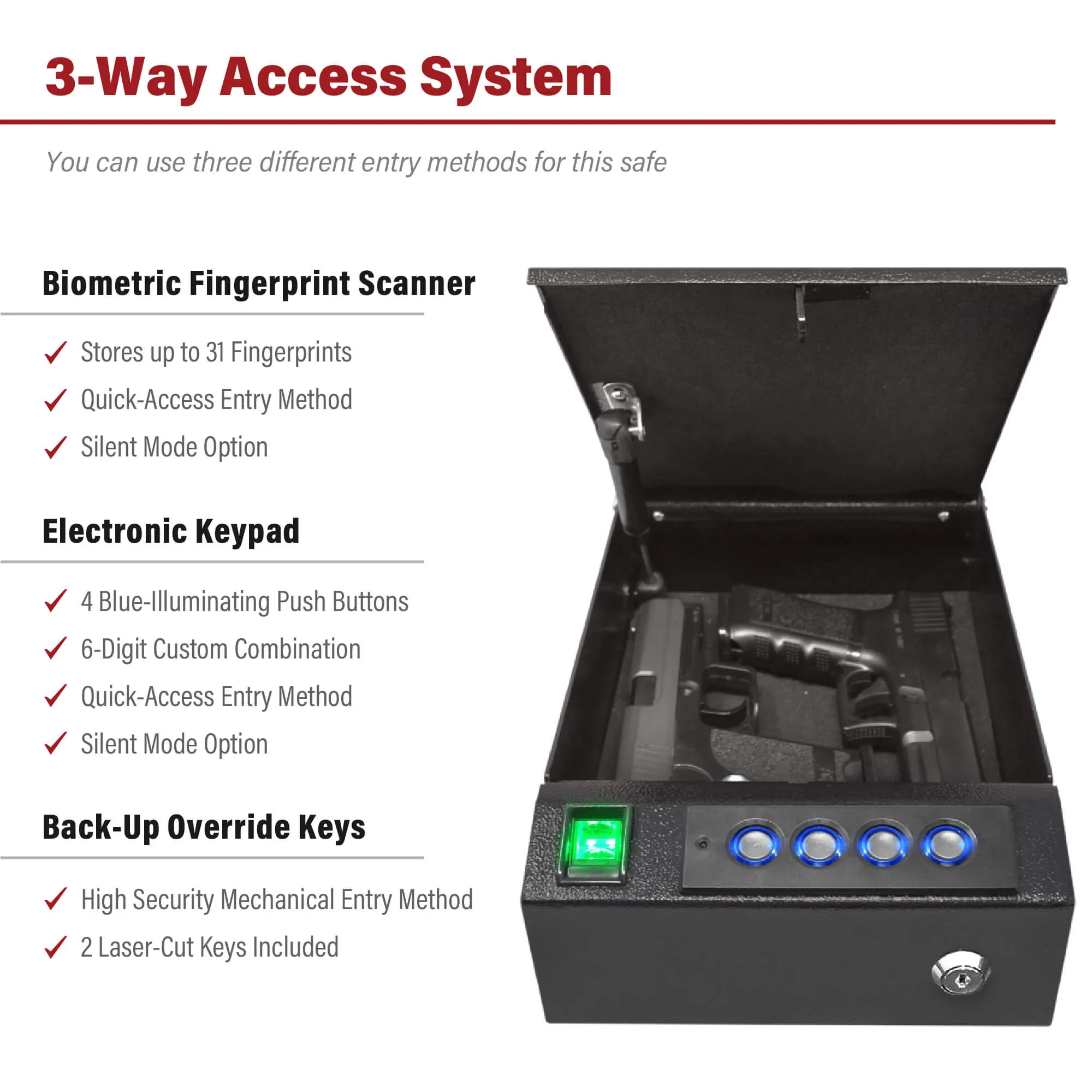 Stealth Top Vault Quick-Access Biometric Pistol Safe TV1