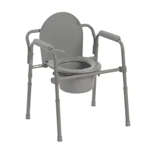 Steel Folding Deep Seat Bedside Commode, Gray - 1 Each
