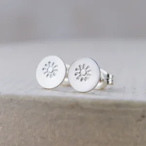 Sterling Silver Stamped Studs - Sun