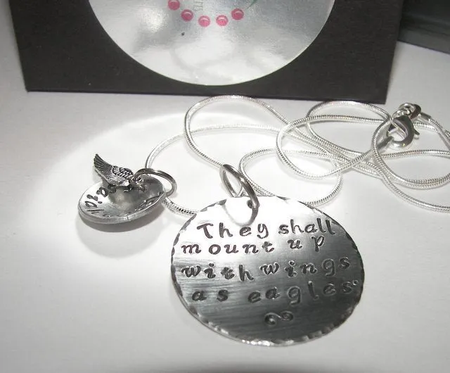 Sterling, They shall mount up with wings, Hand stamped jewelry, engraved jewelry, hand stamped, religious necklace, personalized jewelry