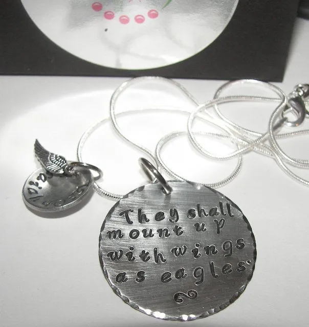 Sterling, They shall mount up with wings, Hand stamped jewelry, engraved jewelry, hand stamped, religious necklace, personalized jewelry
