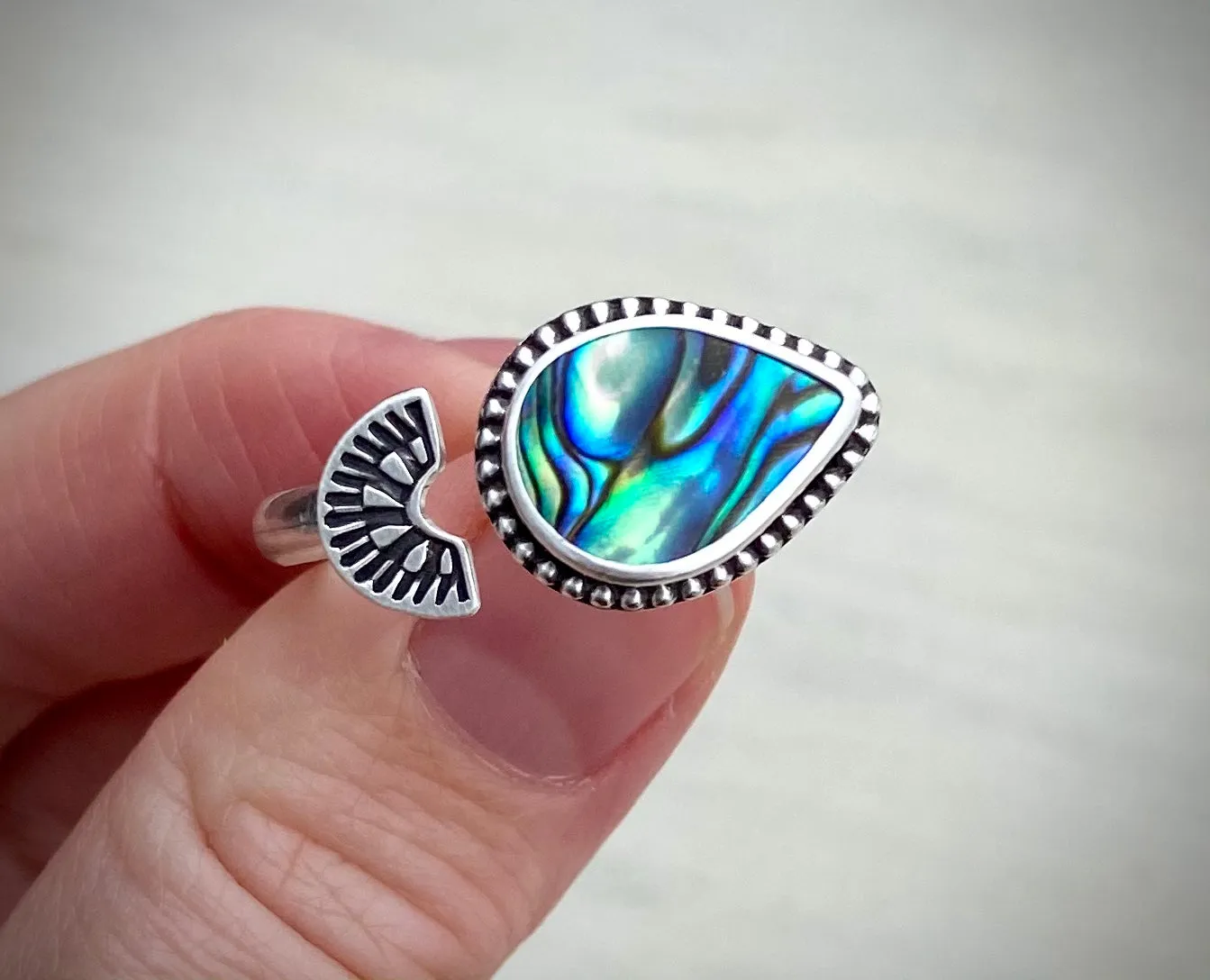 Stoned & Stamped Abalone Ring