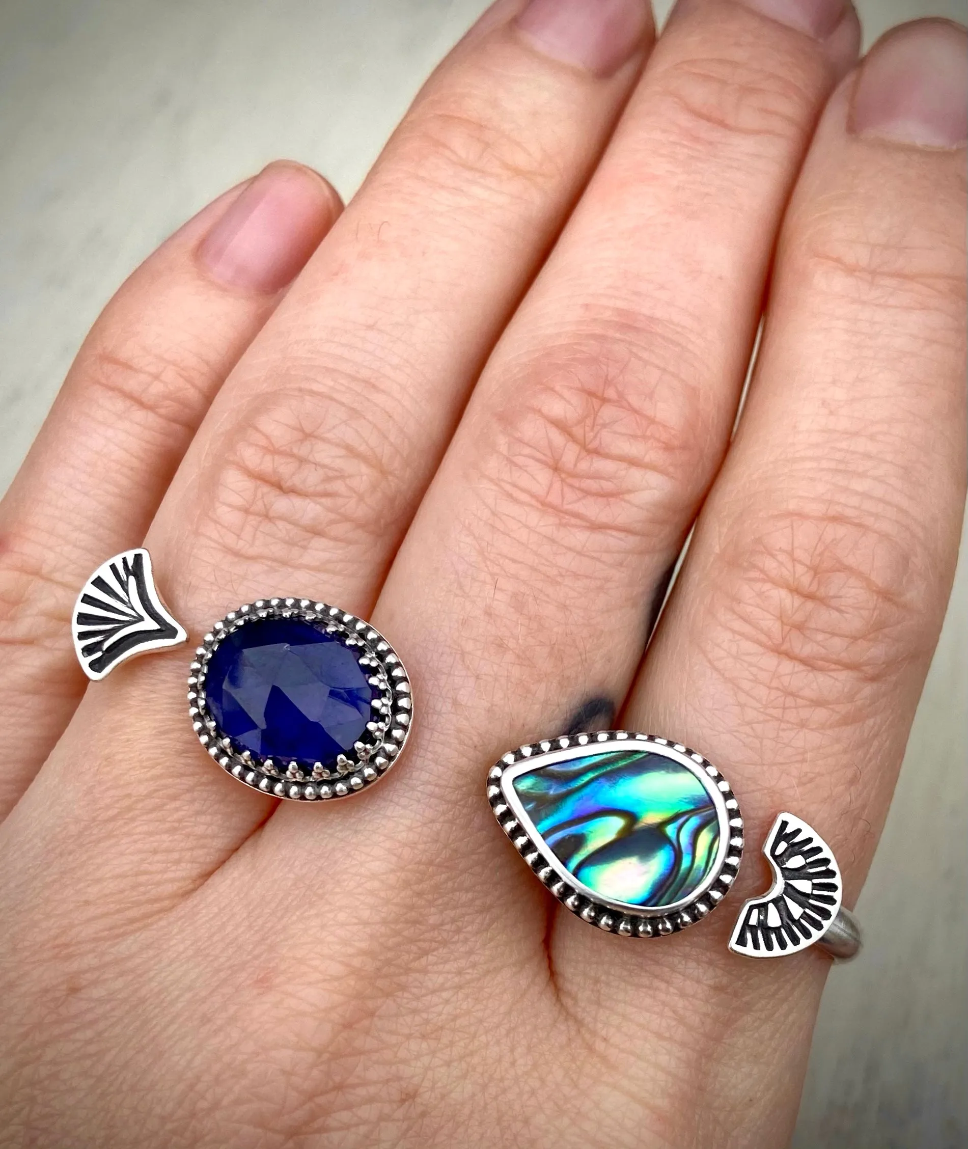 Stoned & Stamped Abalone Ring
