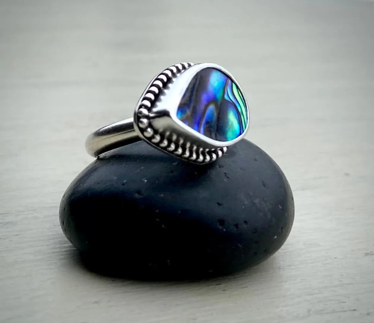 Stoned & Stamped Abalone Ring