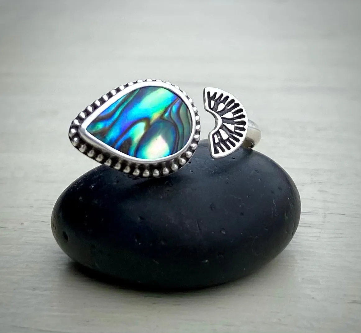 Stoned & Stamped Abalone Ring